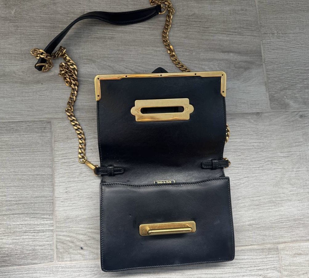 Prada Prada Cahier Leather Shoulder Bag in Black and Gold Size ONE SIZE - 3 Thumbnail