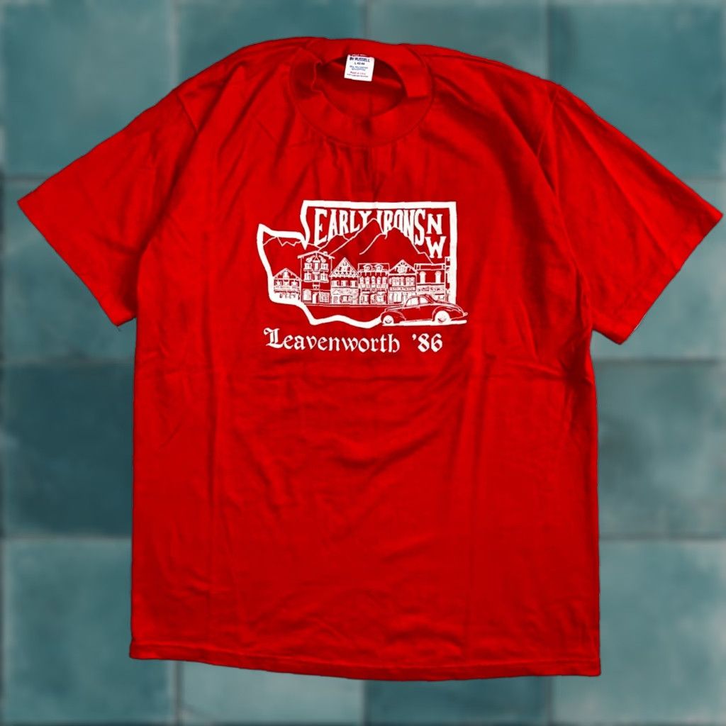 Jerzees VINTAGE Jerzees T-Shirt Men Red 80s 70s 90s Graphic PDX Oregon Early Irons Leavenworth NW VTG Car Size US L / EU 52-54 / 3 - 1 Thumbnail