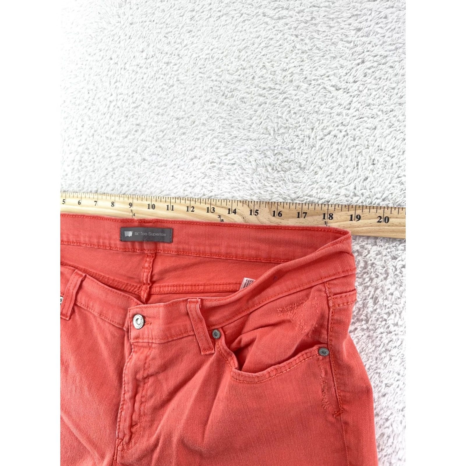 Levi's Levi's 524 Jeans Womens 33 Red Distressed Slim Fit Stretch Denim Skinny Pockets 33 in Inseam 32 in XS? Size 24" / US 00 / IT 34 - 4 Thumbnail