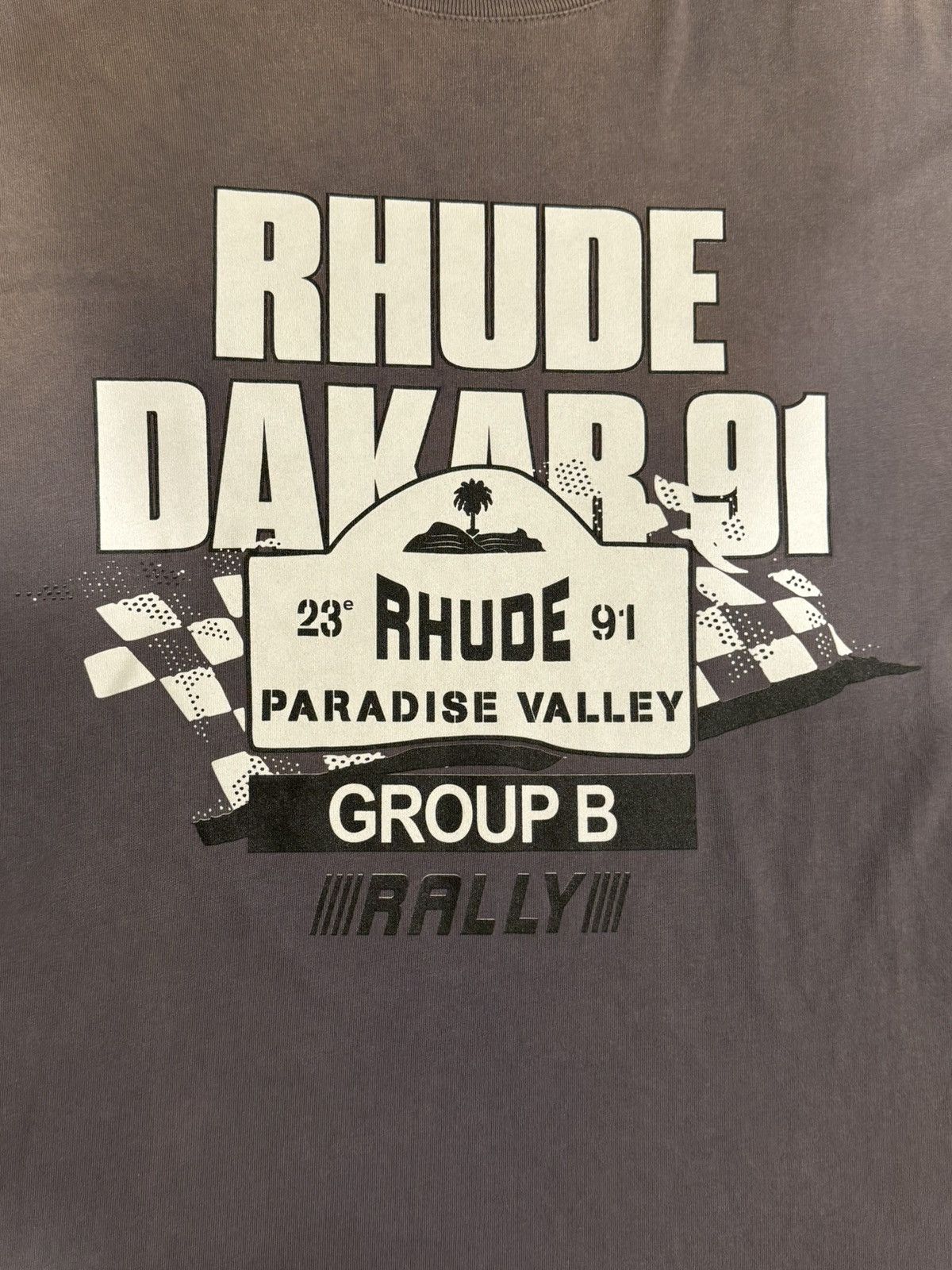 RARE Rhude Dakar 91 Logo L/S Tee Faded Grey Rally Racing