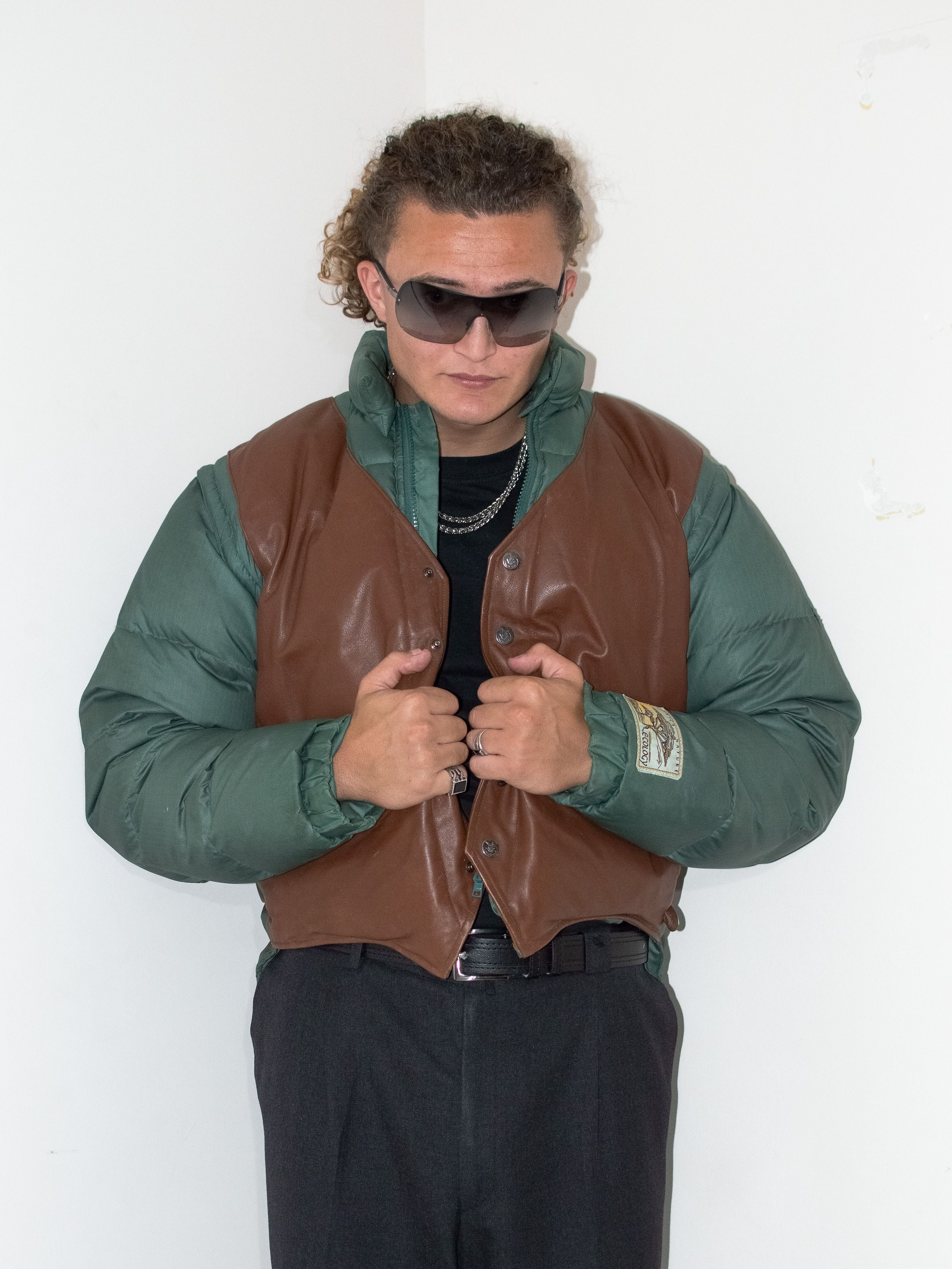 Japanese Brand Vintage 80s Green Down Puffer Jacket With Gilet Detail Size US M / EU 48-50 / 2 - 2 Thumbnail