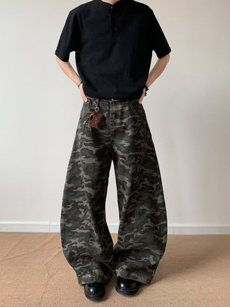 Japanese Brand Men's loose wide-leg casual patchwork camouflage jeans Size US 32 / EU 48 - 2 Thumbnail