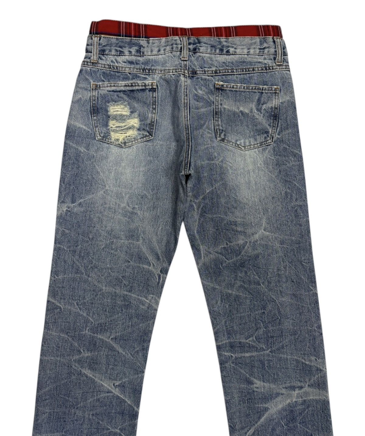 Hysteric Glamour × If Six Was Nine Red Tartan Checked Double Waist Jean Distressed Denim Size US 31 - 6 Thumbnail