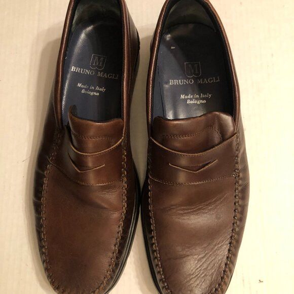 Bruno Magli BRUNO MAGLI MEN'S BROWN LEATHER SLIP-ON SHOES SIZE: 11.5M Size US 11.5 / EU 44-45 - 11 Thumbnail