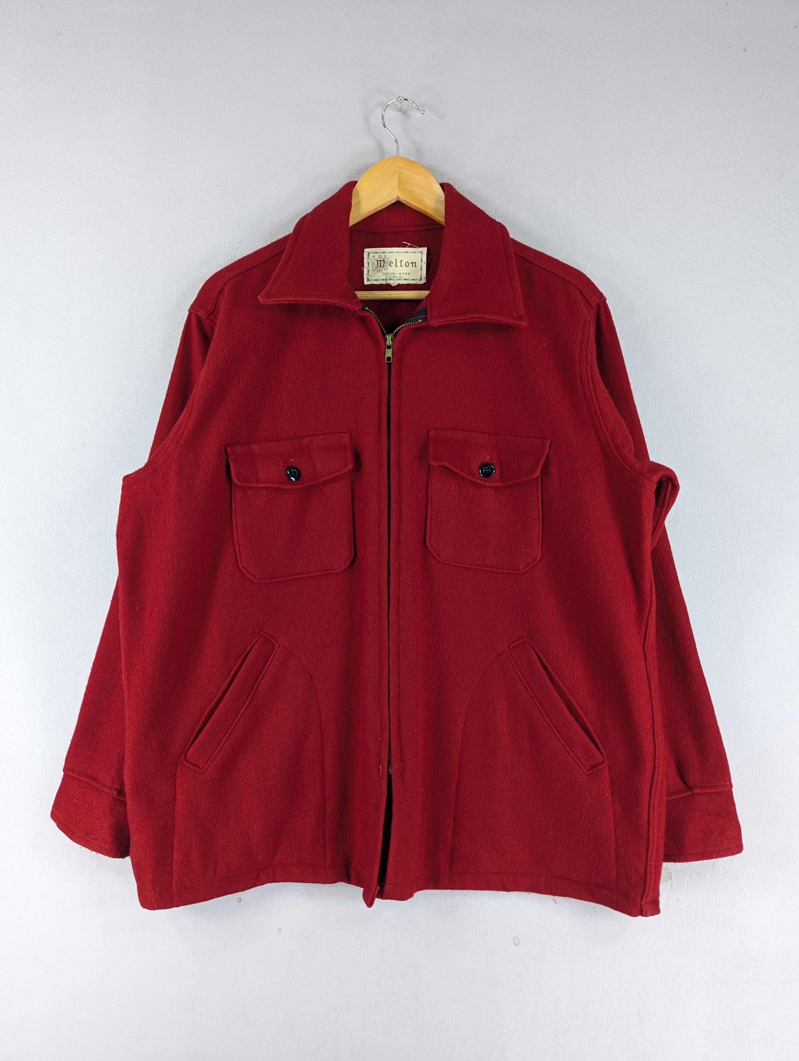 Vintage Vintage 1980s Melton Red Wool Jacket Size US L / EU 52-54 / 3 - 1 Thumbnail