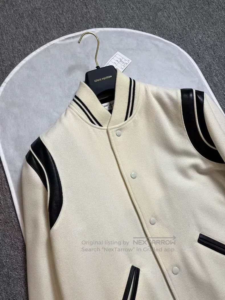 Saint Laurent Paris Saint Laurent Paris Ivory White Wool Baseball Jacket Size US L / EU 52-54 / 3 - 3 Thumbnail