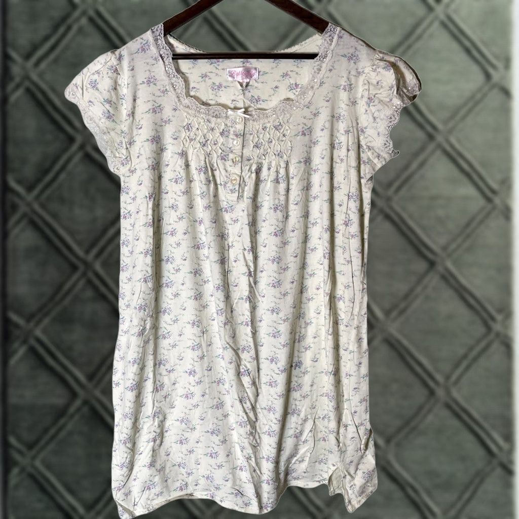 Vintage VINTAGE Butter fly Gown Short Sleeve Floral Yellow 100% Cotton Flannel L Women 胡 Size 36" / US 14 / IT 50 - 1 Thumbnail