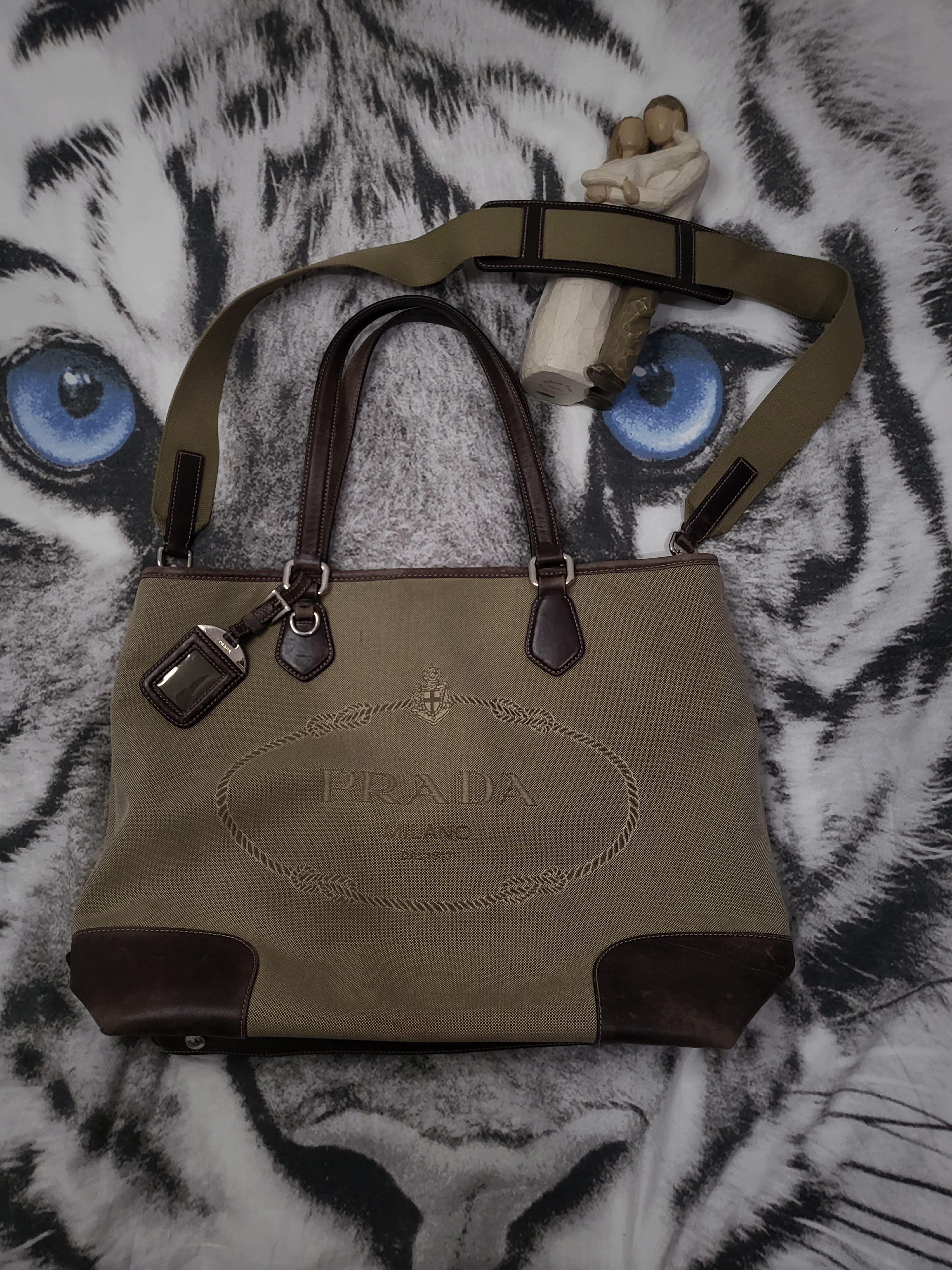 Prada PRADA Logo Jacquard Leather 2Way Bag Beige Broun Size ONE SIZE - 1 Thumbnail