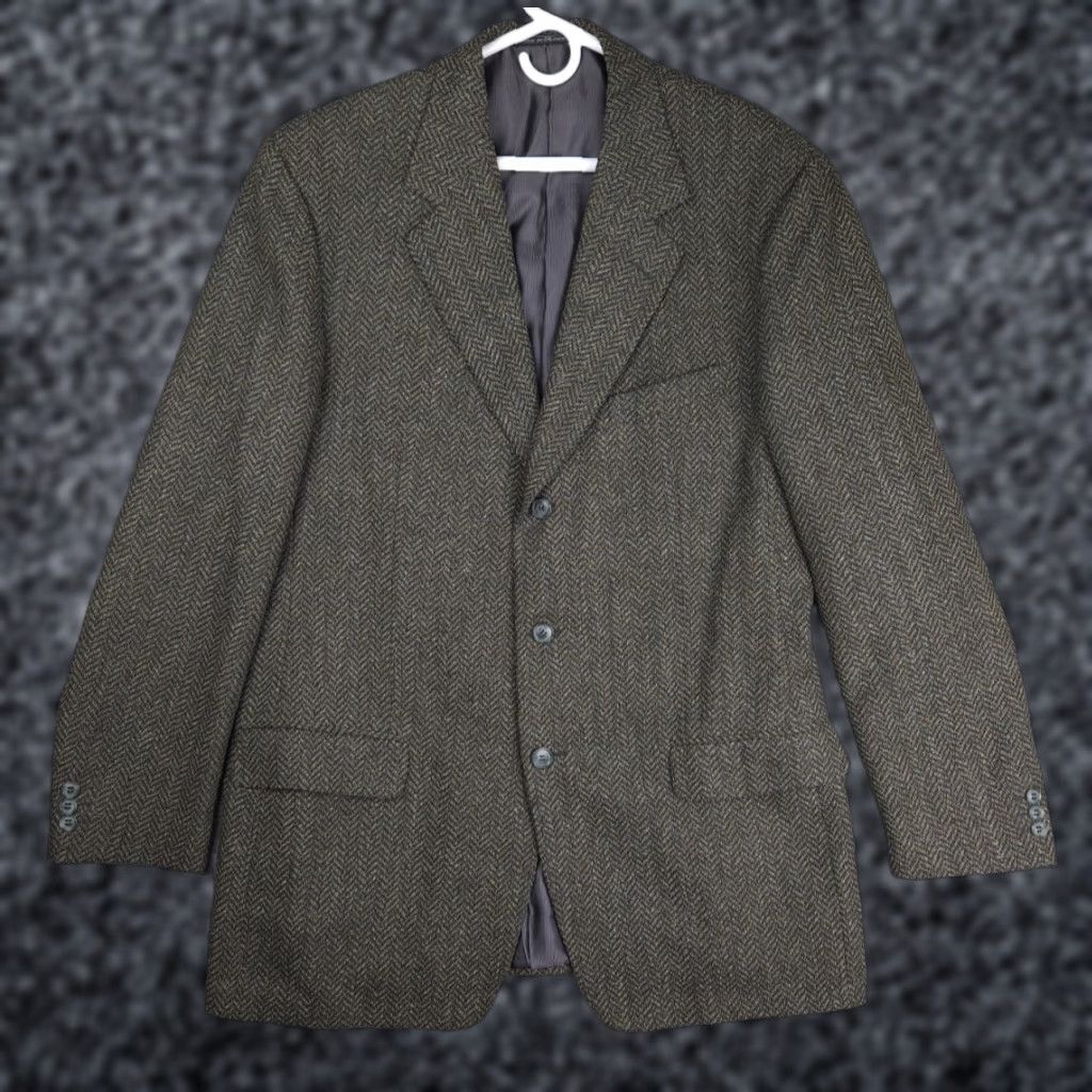 Ermenegildo Zegna Ermenegildo Zegna Blazer Jacket Men 54 Gray Three-Button Wool Peak Lapel Geometric Chevron Pattern Regular Jacket Coat Size 54R - 1 Thumbnail