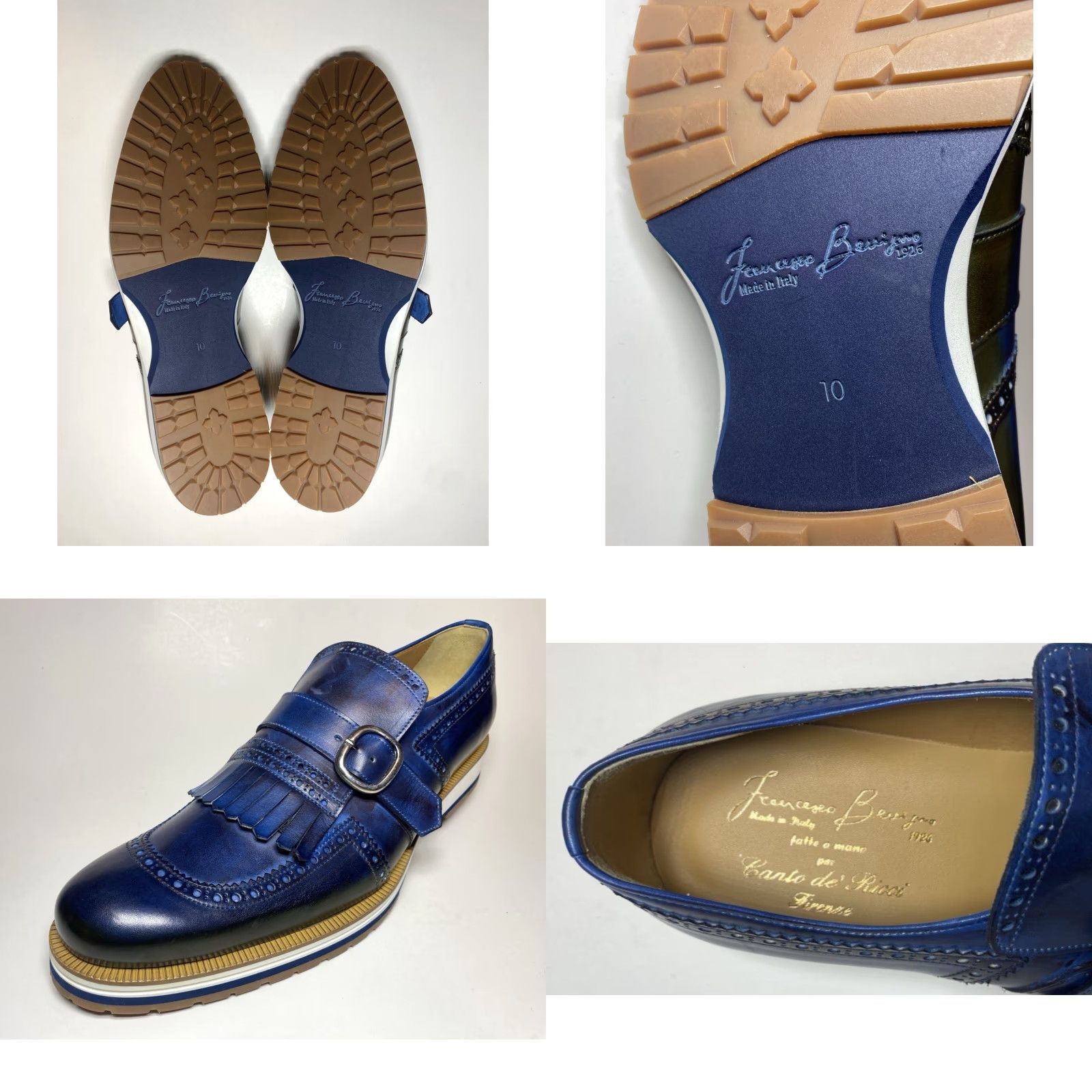 Vintage Francesco Benigno Canto de' Ricci Firenze Italy Monk Strap Loafers Mens Dress Leather Blue Sz 10 UK 10 US 11 New without box Size US 10 / EU 43 - 8 Thumbnail