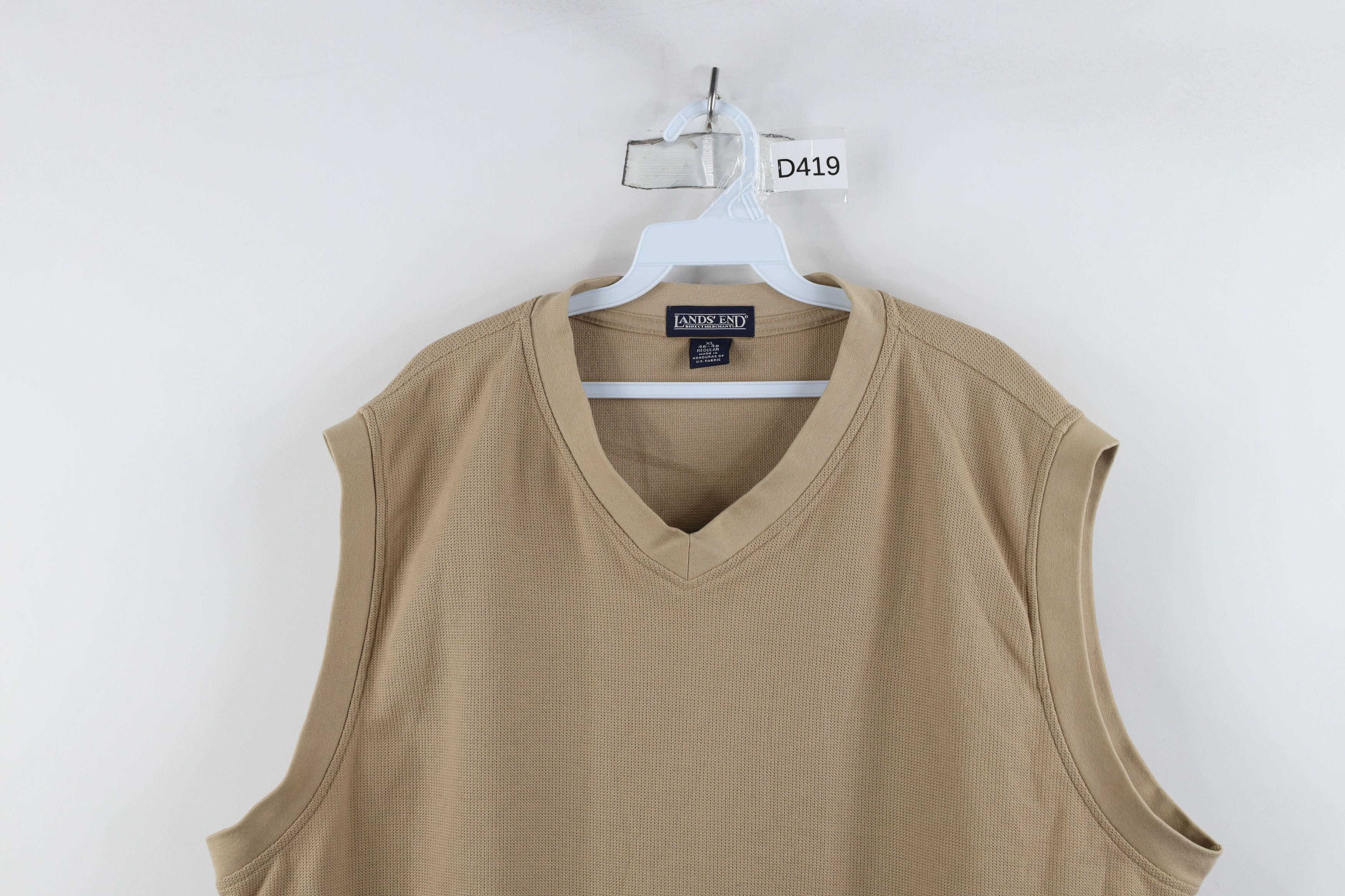 Lands' End × Vintage Vintage 90s Lands End Waffle Knit Sweater Vest Beige Cotton Size US XL / EU 56 / 4 - 2 Thumbnail