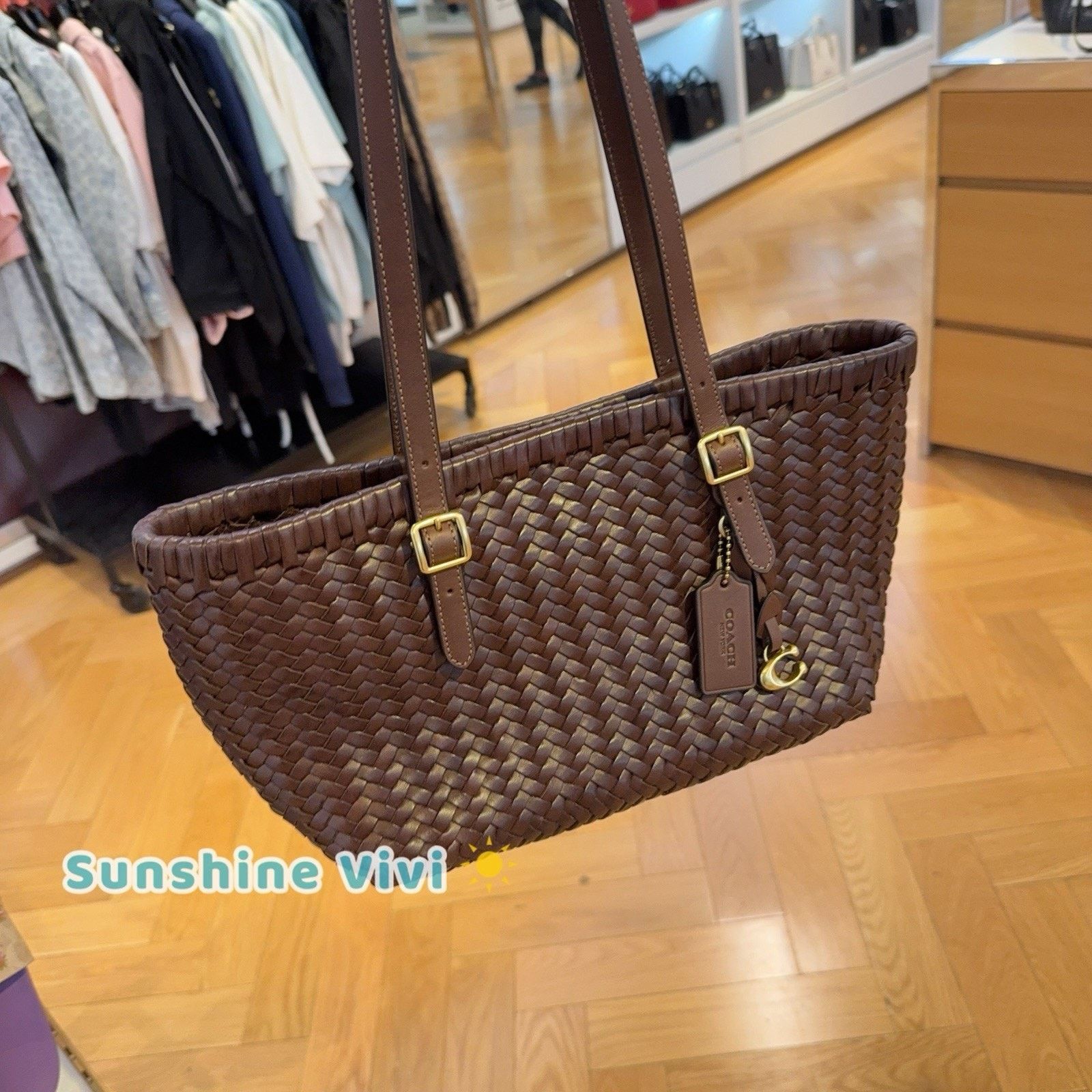 Coach NWT Coach Woven Leather Swing Tote Carryall Bag CBF83 Maple Size ONE SIZE - 7 Thumbnail