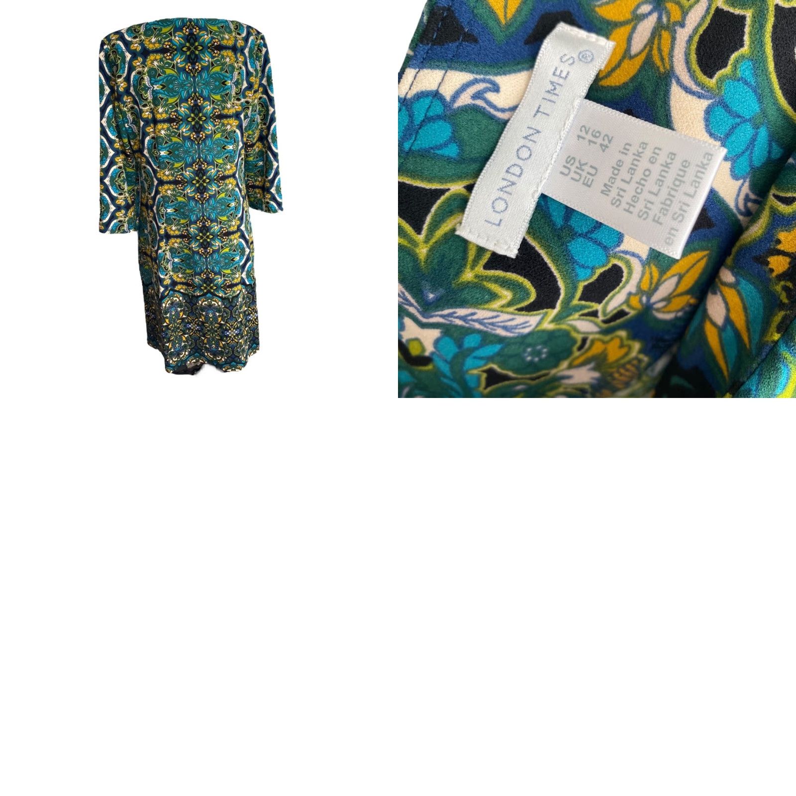 Vintage VINTAGE London Times Dress 3/4 Sleeve Knee Length Paisley Print Blue Size 12 Womens Stretch Size XL / US 12-14 / IT 48-50 - 8 Thumbnail