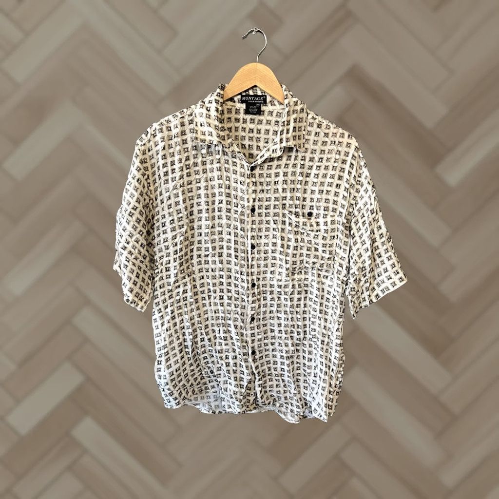 Vintage Montage Pour Homme Button-Up Short Sleeve Shirt Mens Brown M Size US 31 - 1 Thumbnail