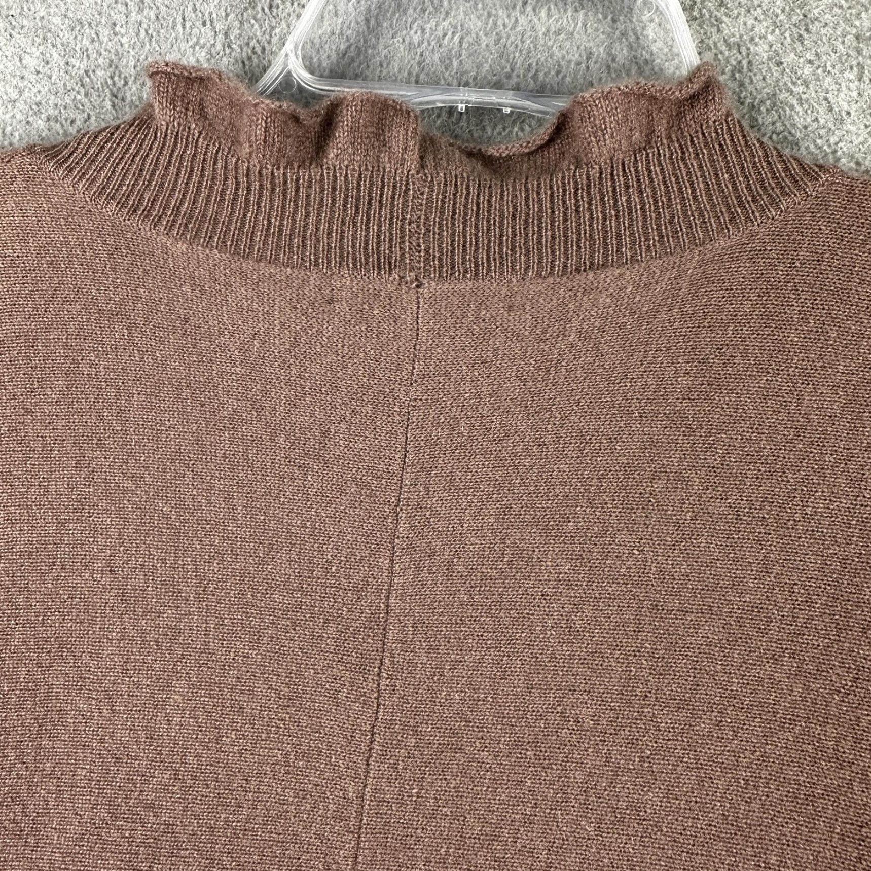 Vintage Garnet Hill Cardigan Sweater Womens Medium Brown 100% Cashmere Open Front Ruffle Knit Slim Long Sleeve Size M / US 6-8 / IT 42-44 - 7 Thumbnail