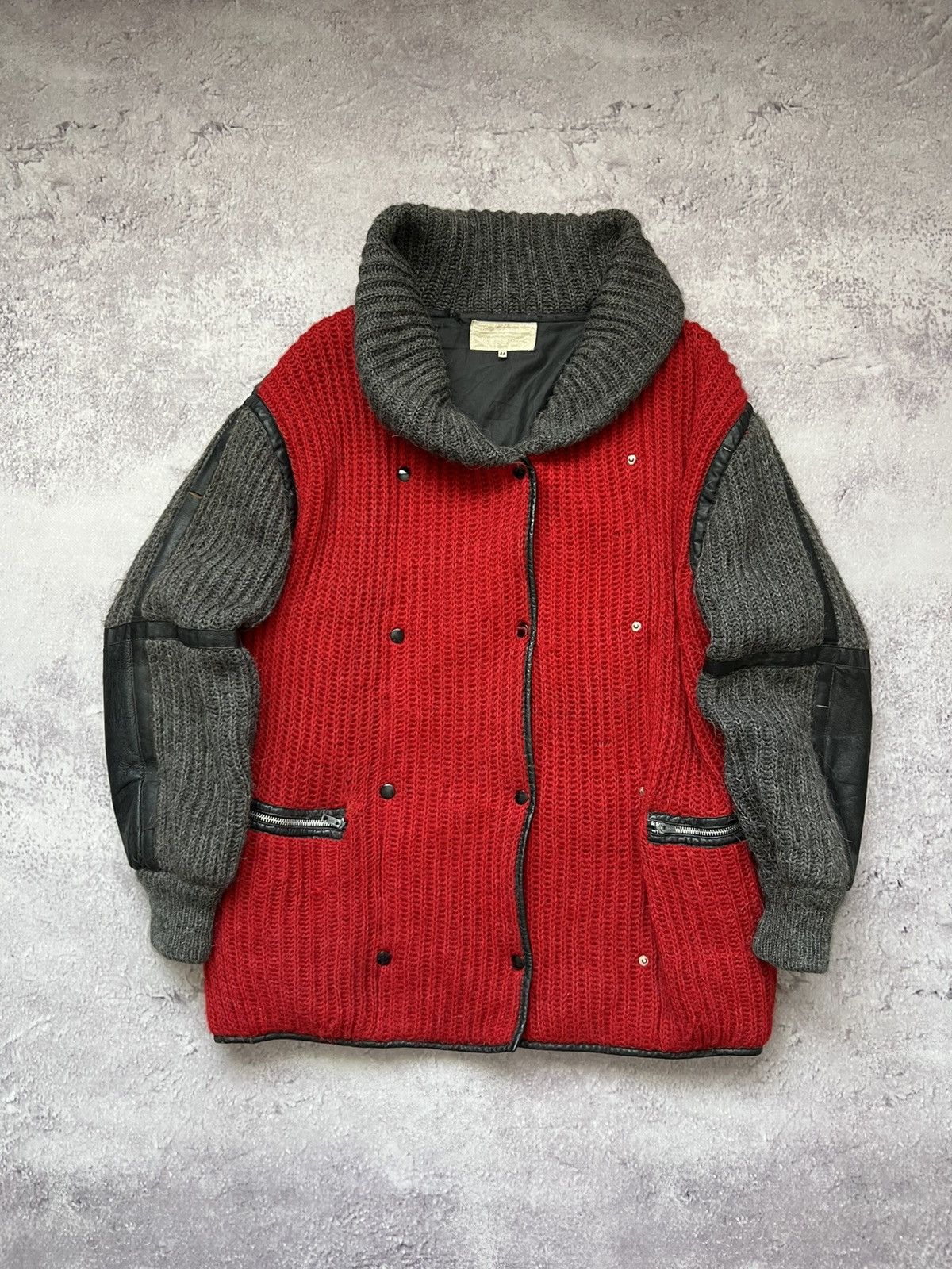 Iceberg Wool Alpaca Knit Jacket Leather Trim Avant Garde