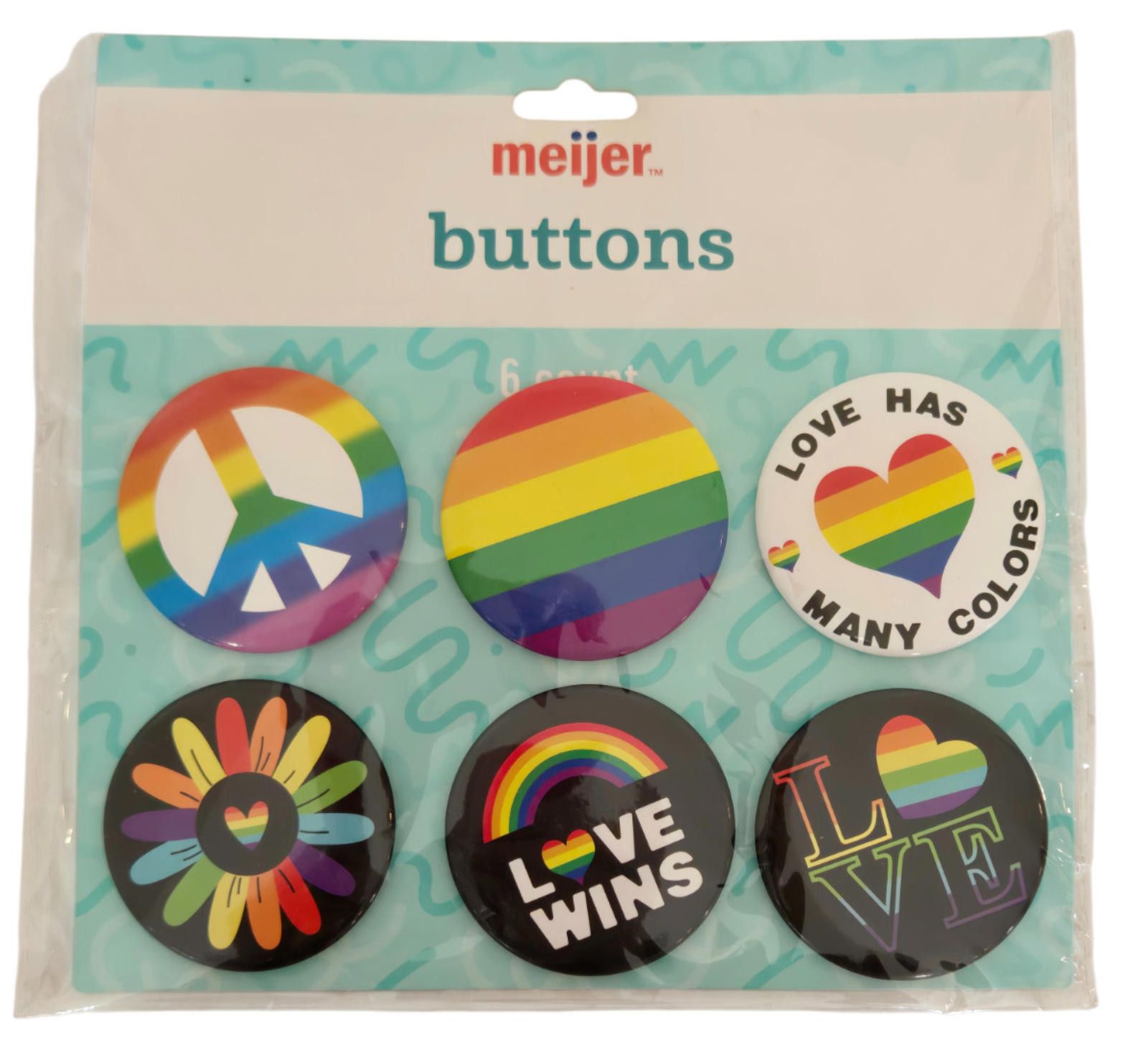 Other Meijer Buttons Set of 6 Rainbow Pride Love Wins Peace LGBTQ Size ONE SIZE - 1 Thumbnail