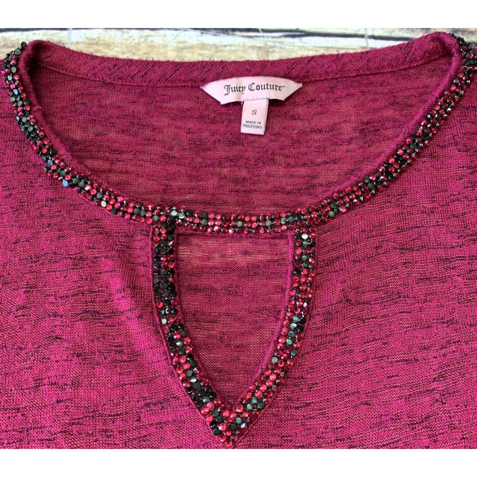Juicy Couture Juicy Couture Burgandy 3/4 Sleeve Sequin Pullover Women's Small Light Weight Shirt Size S / US 4 / IT 40 - 5 Thumbnail