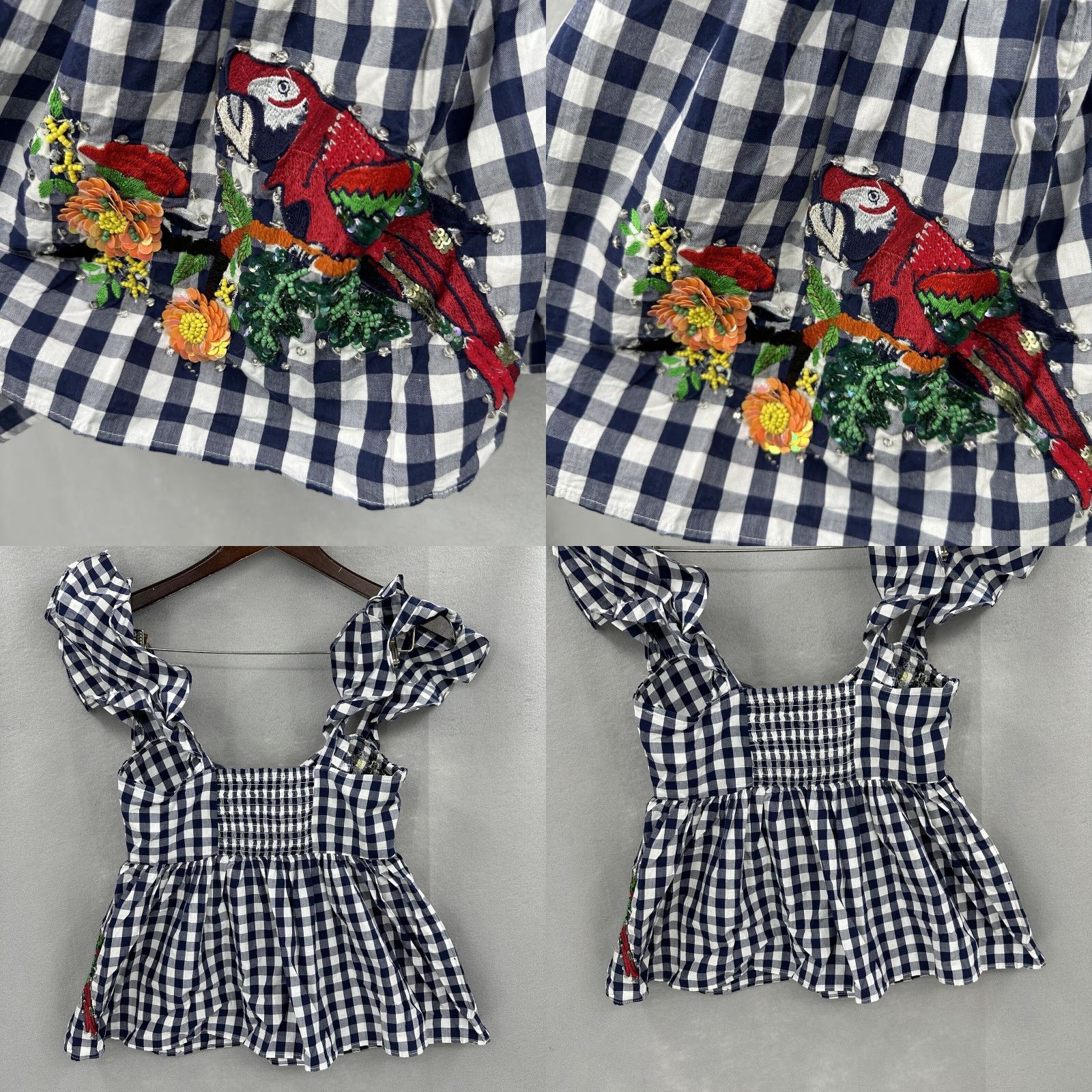 Zara ZARA WOMAN Blouse XS Sequin Beaded Bird Gingham Quiet Cottagecore Boho Womens Size XS / US 0-2 / IT 36-38 - 8 Thumbnail