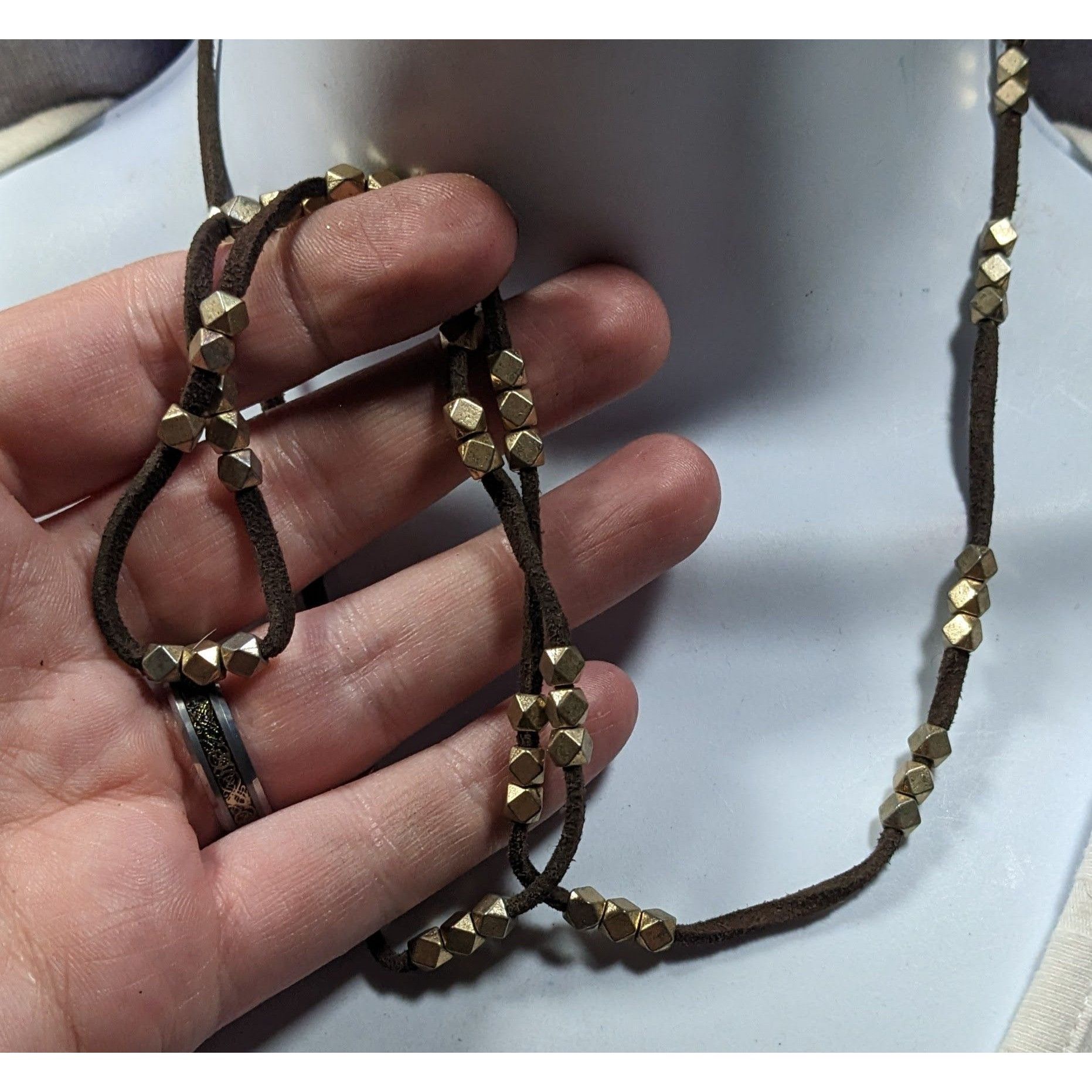 Other Bohemian Festival Suede Gold Tone Beaded Necklace/Wrap Brace Size ONE SIZE - 3 Thumbnail