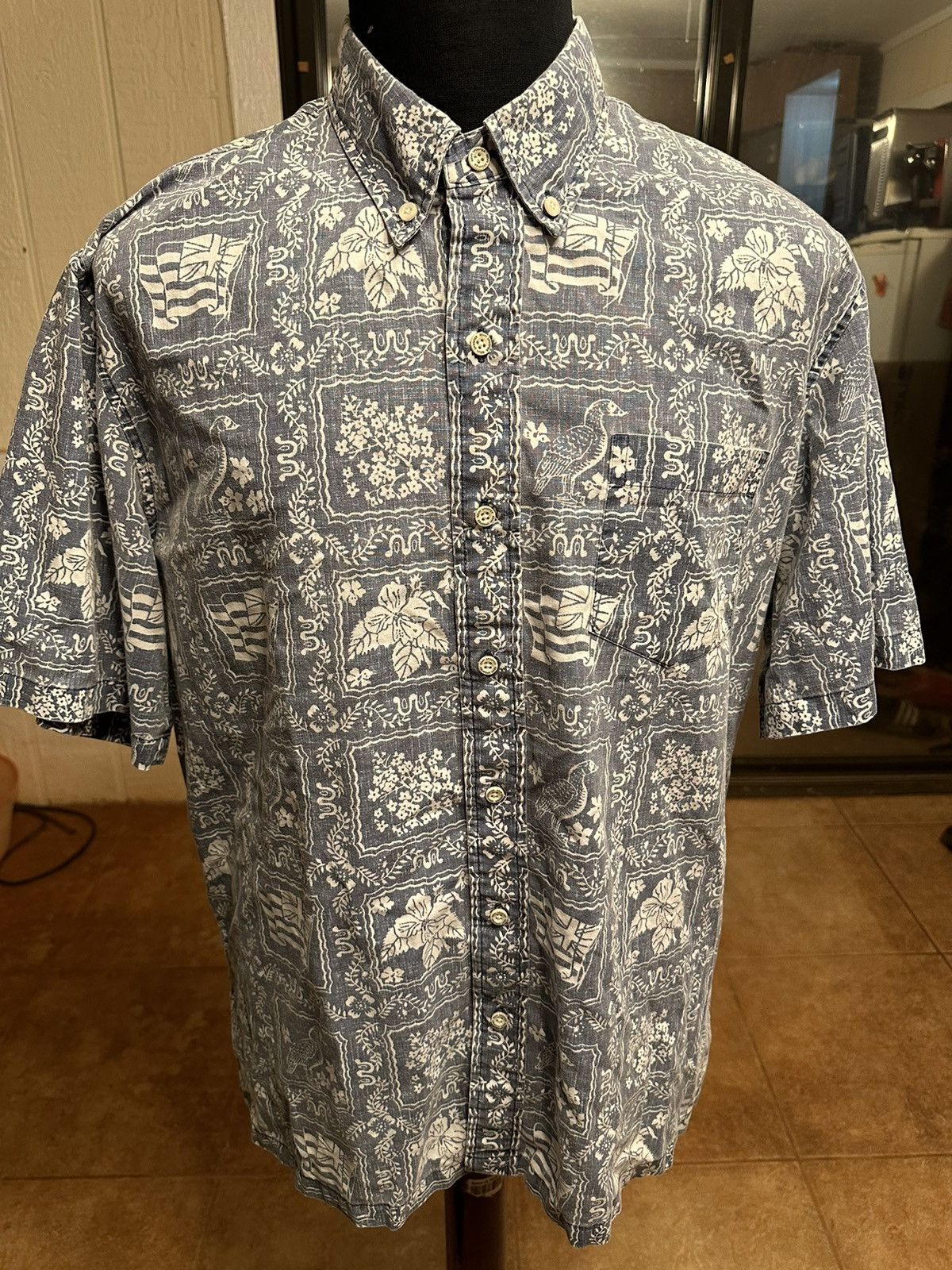 Reyn Spooner Reyn Spooner Hawaiian Print Blue Full Button Men's Large ...