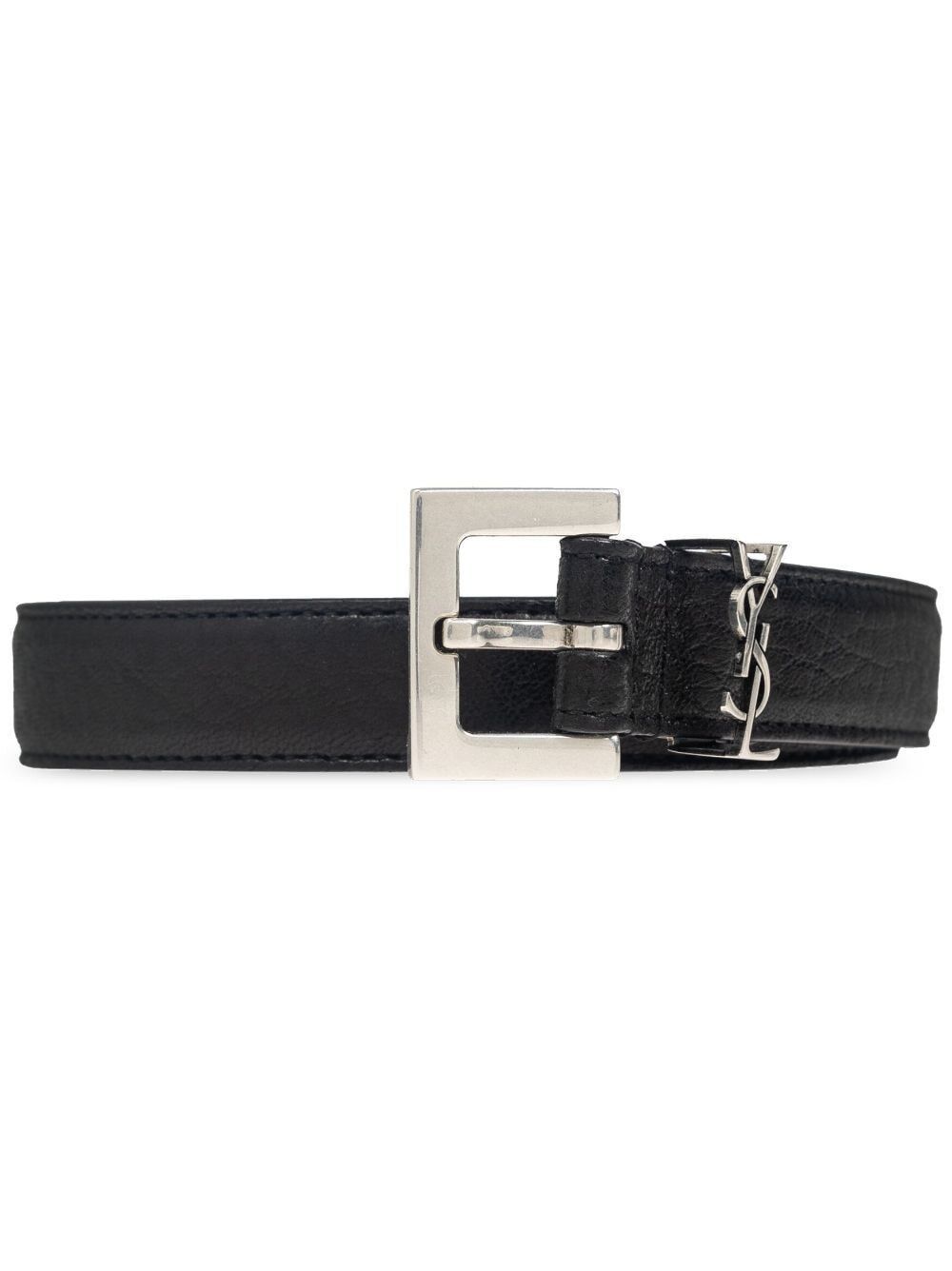 Saint Laurent Paris SQUARED BUCKLE STRIPED LEATHER CASSANDRE THIN BELT Size ONE SIZE - 1 Thumbnail