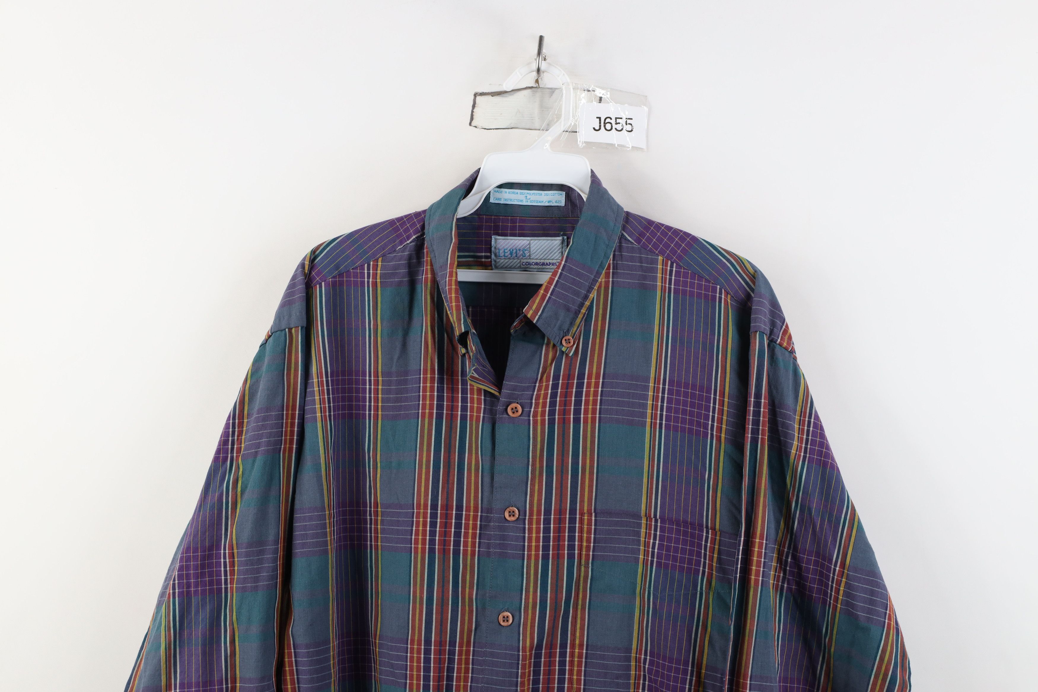 Levi's Vintage 80s Levis Rainbow Madras Plaid Button Down Shirt Size US L / EU 52-54 / 3 - 2 Thumbnail