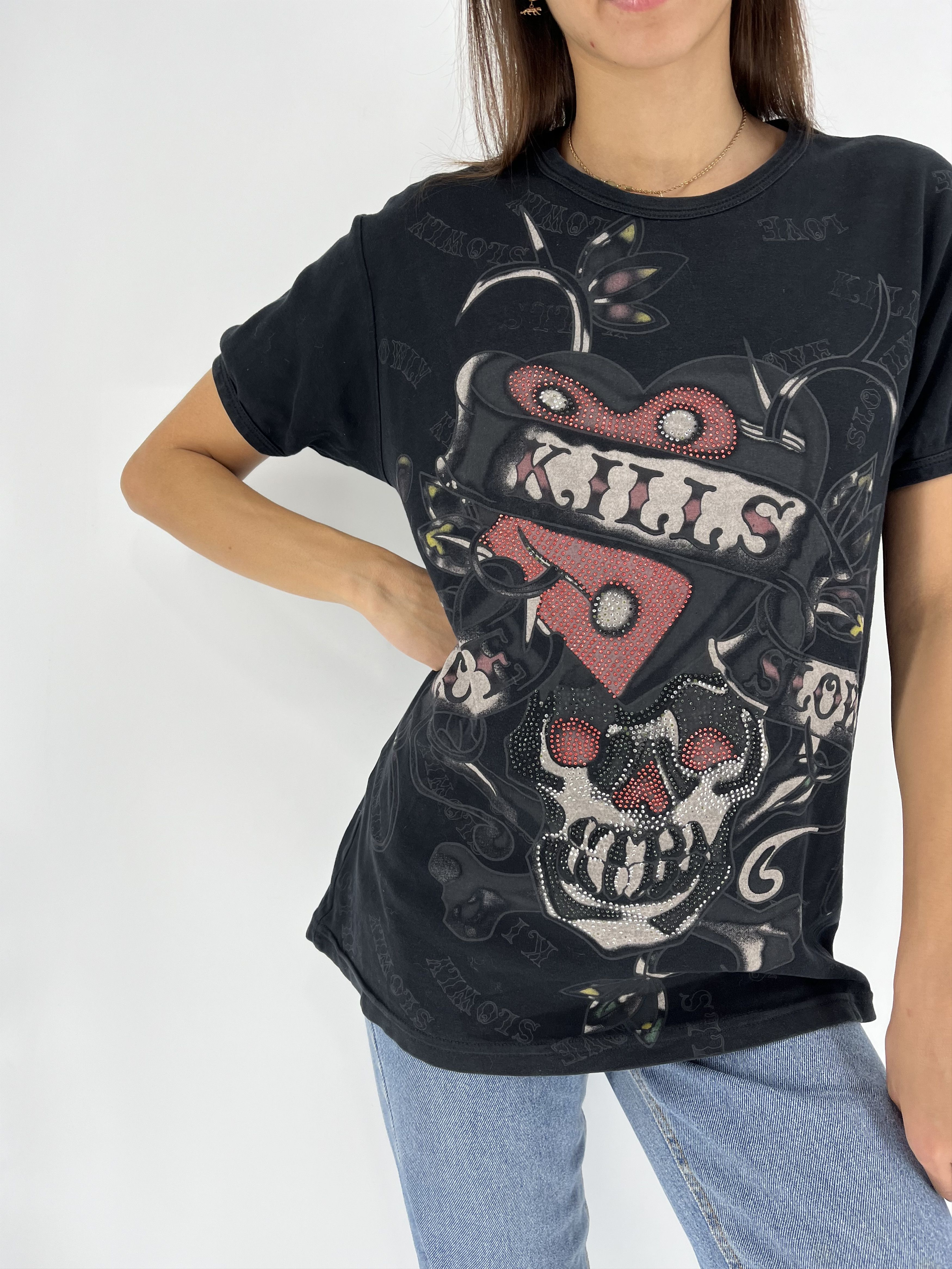 Affliction Vintage Y2K Christian Audigier Women’s Rhinestones T-Shirt Size L / US 10 / IT 46 - 4 Thumbnail
