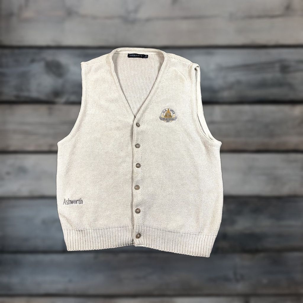 Vintage Vintage 1997 US Open Ashworth Mens Medium Sweater Vest Adult Beige Cotton Knitted Sports Retro Size US M / EU 48-50 / 2 - 1 Thumbnail