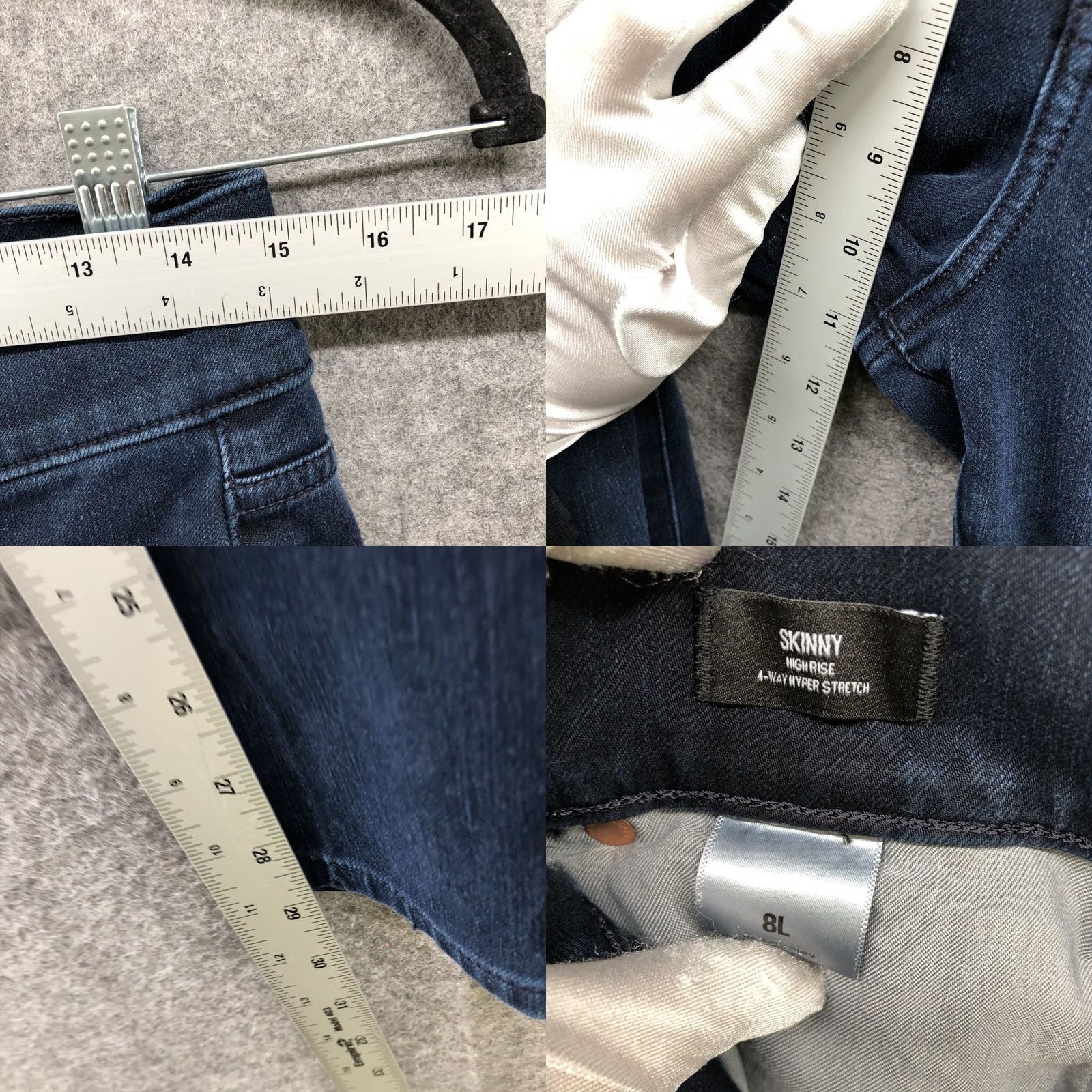 Express Express High Rise Skinny Jean Womens Size 8L Dark Wash Blue Distressed Knee Size 30" / US 8 / IT 44 - 8 Thumbnail
