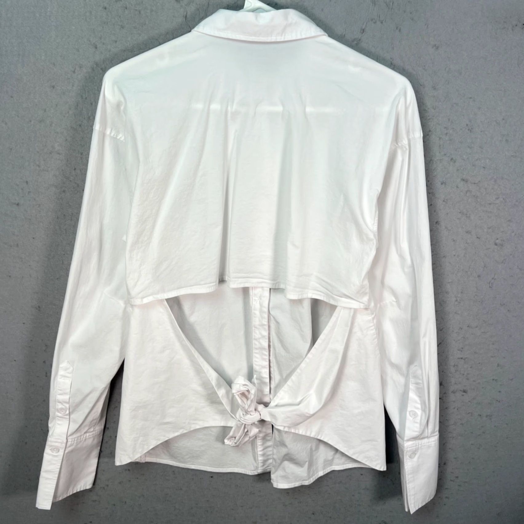 Good American Good American Button-Up Shirt XS White Cotton Blend Tie-Back Detail Women Long Sleeve Collared Shirt Size XS / US 0-2 / IT 36-38 - 2 Thumbnail