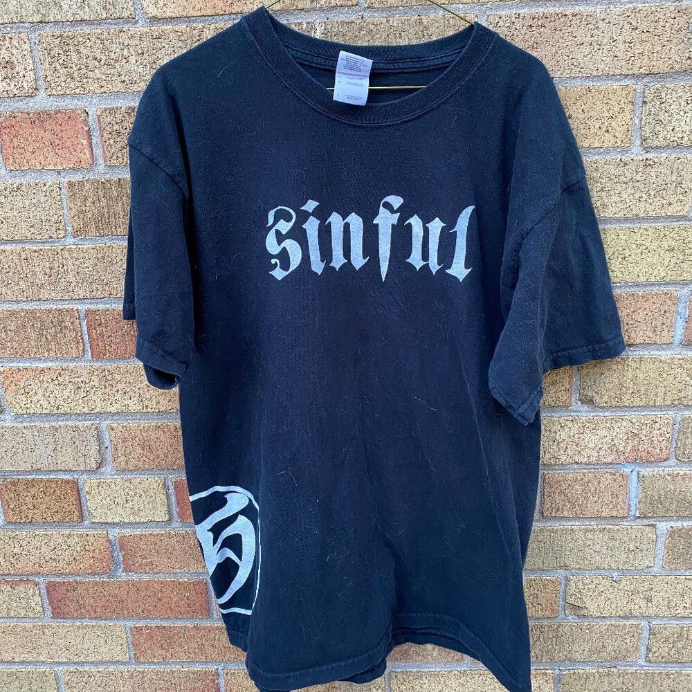 Vintage Vintage Sinful Graphic T Shirt Large AOP Black Size US L / EU 52-54 / 3 - 1 Thumbnail