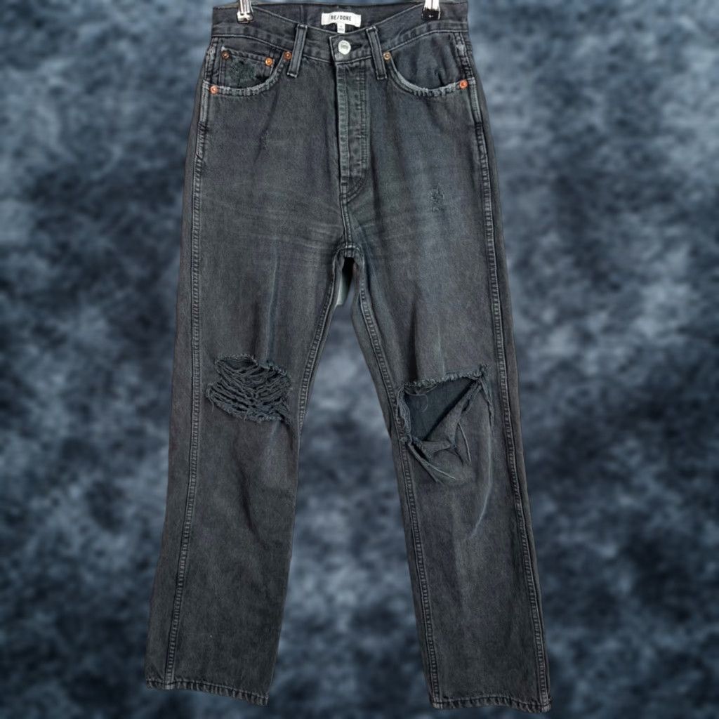 RE/DONE Re/Done Jeans Womens Size 25 High-Waisted Distressed Washed Black Straight-Leg Denim Jeans Size 42" / US 20 - 1 Thumbnail