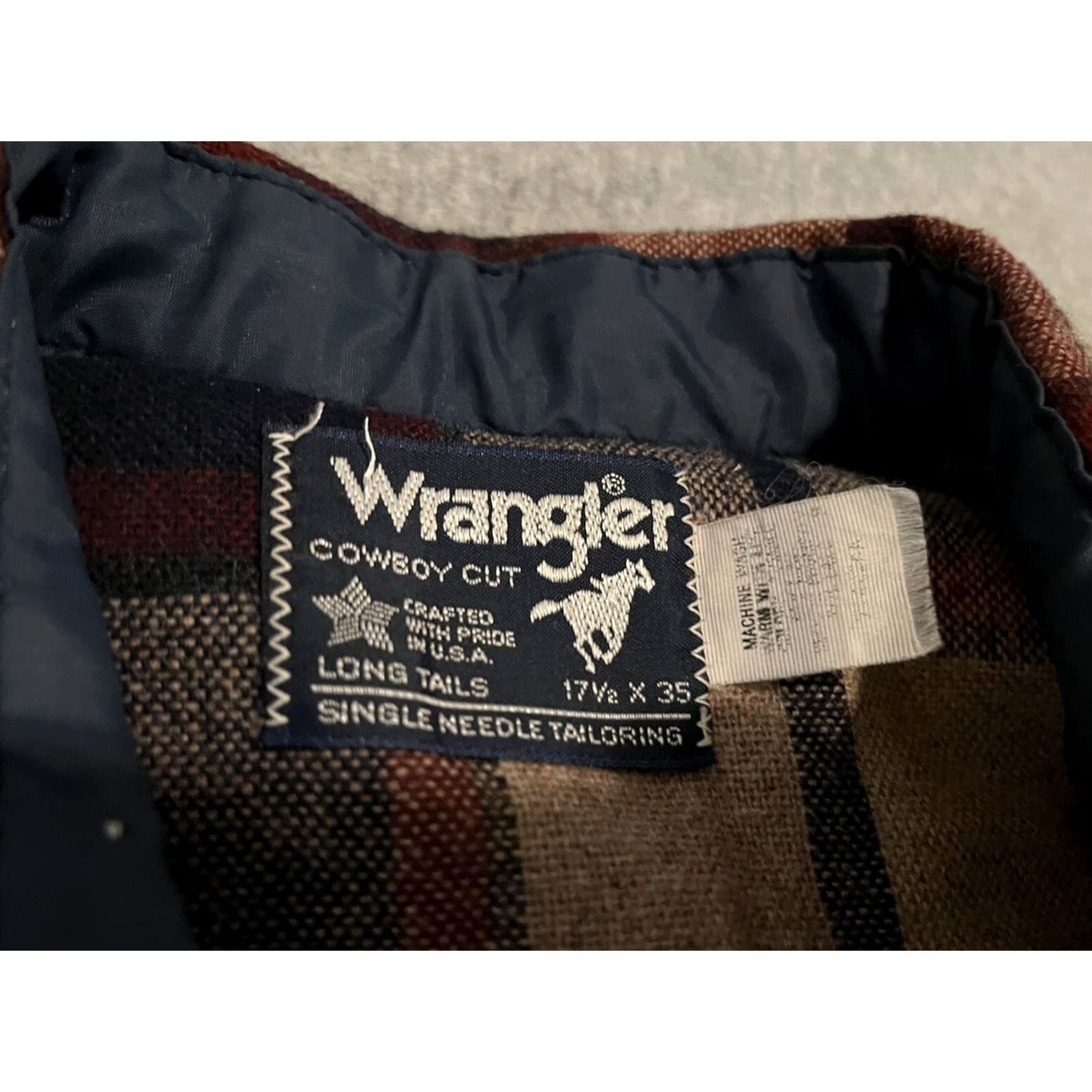 Wrangler Wrangler Western Cowboy Cut Long Sleeve Shirt Pearl Snap Brown Plaid 17.5 x 35 Mens Button-Up Wool Blend Size US XXL / EU 58 / 5 - 2 Thumbnail