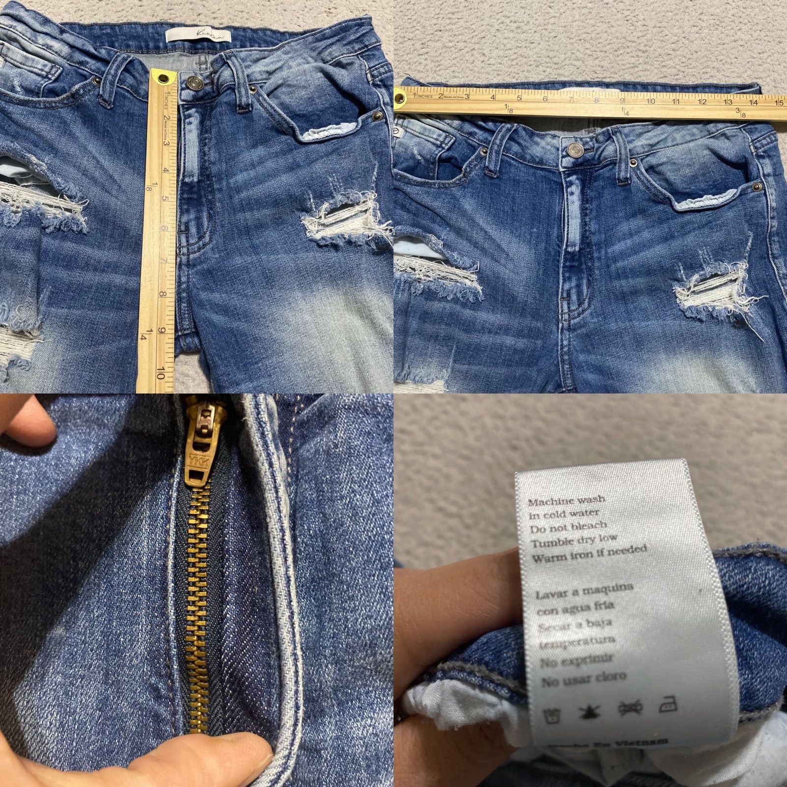 Vintage Kancan Jeans Blue Denim Medium Wash Tapered Distressed Mid Rise Womens 13 Jeans Size 34" / US 12 / IT 48 - 8 Thumbnail