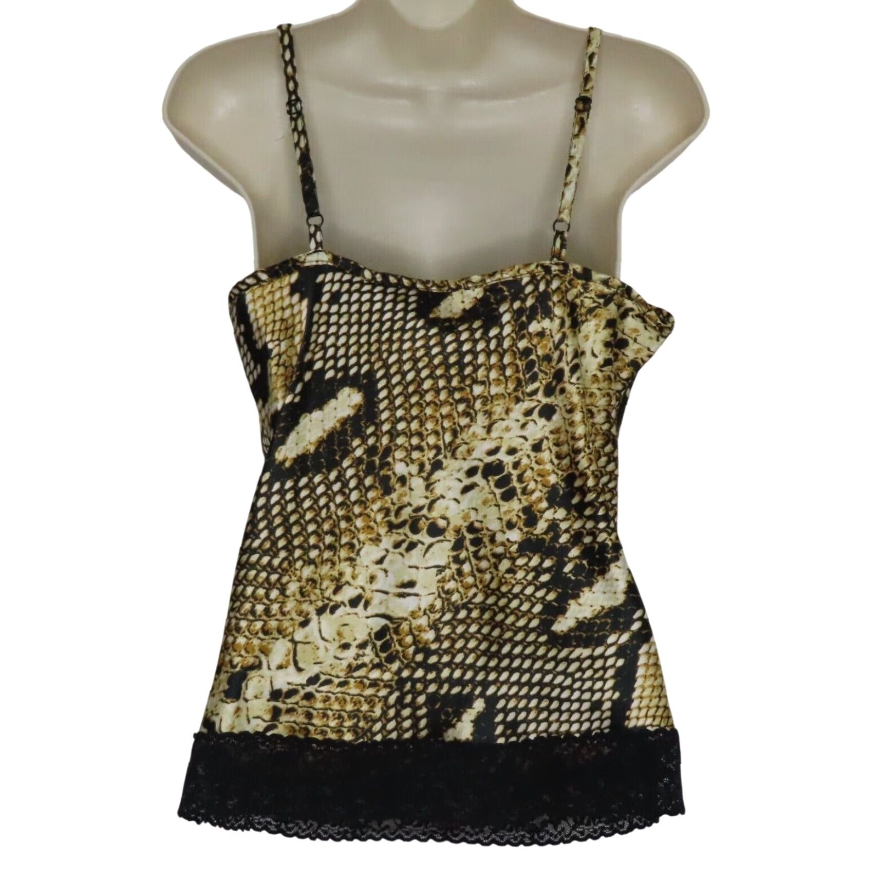 Vintage VINTAGE Cache Womens Small Yellow Snakeskin Print Black Lace Spaghetti Strap Tank Shirt Shirt Size S / US 4 / IT 40 - 4 Thumbnail