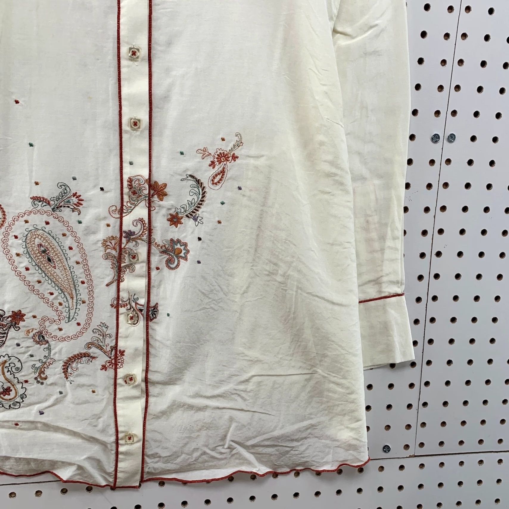 Orvis Orvis Silk Blouse Womens XL White Paisley Long Sleeve Button Cotton Blend Top Size XL / US 12-14 / IT 48-50 - 7 Thumbnail