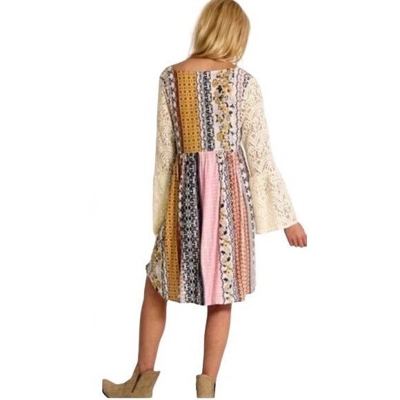 Other Mixed Print Lace Bell Sleeve Mini Dress | Boho Coastal Cowgi Size S / US 4 / IT 40 - 7 Thumbnail