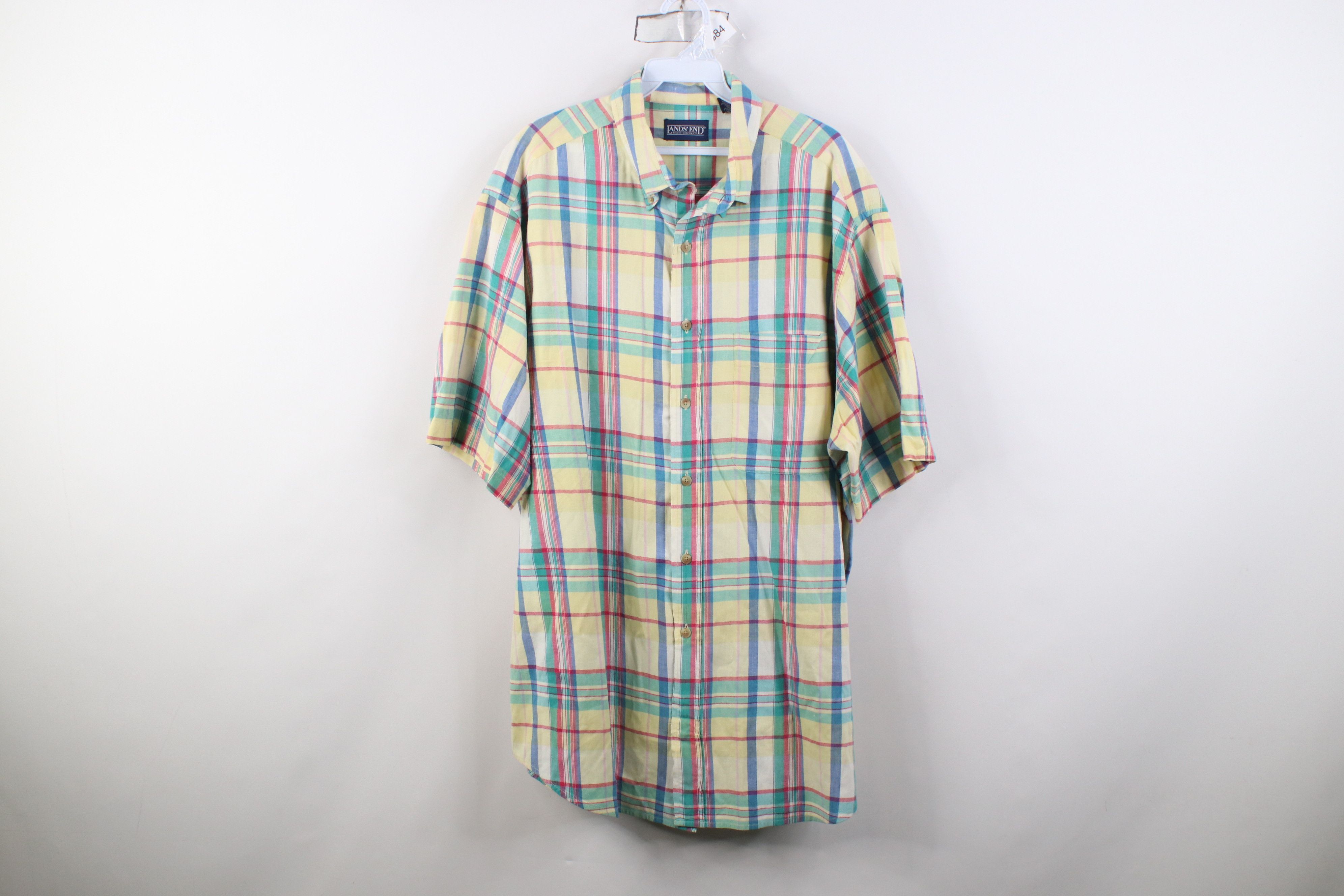 Lands' End Vintage 90s Lands End Plaid Short Sleeve Button Down Shirt Size US L / EU 52-54 / 3 - 1 Thumbnail