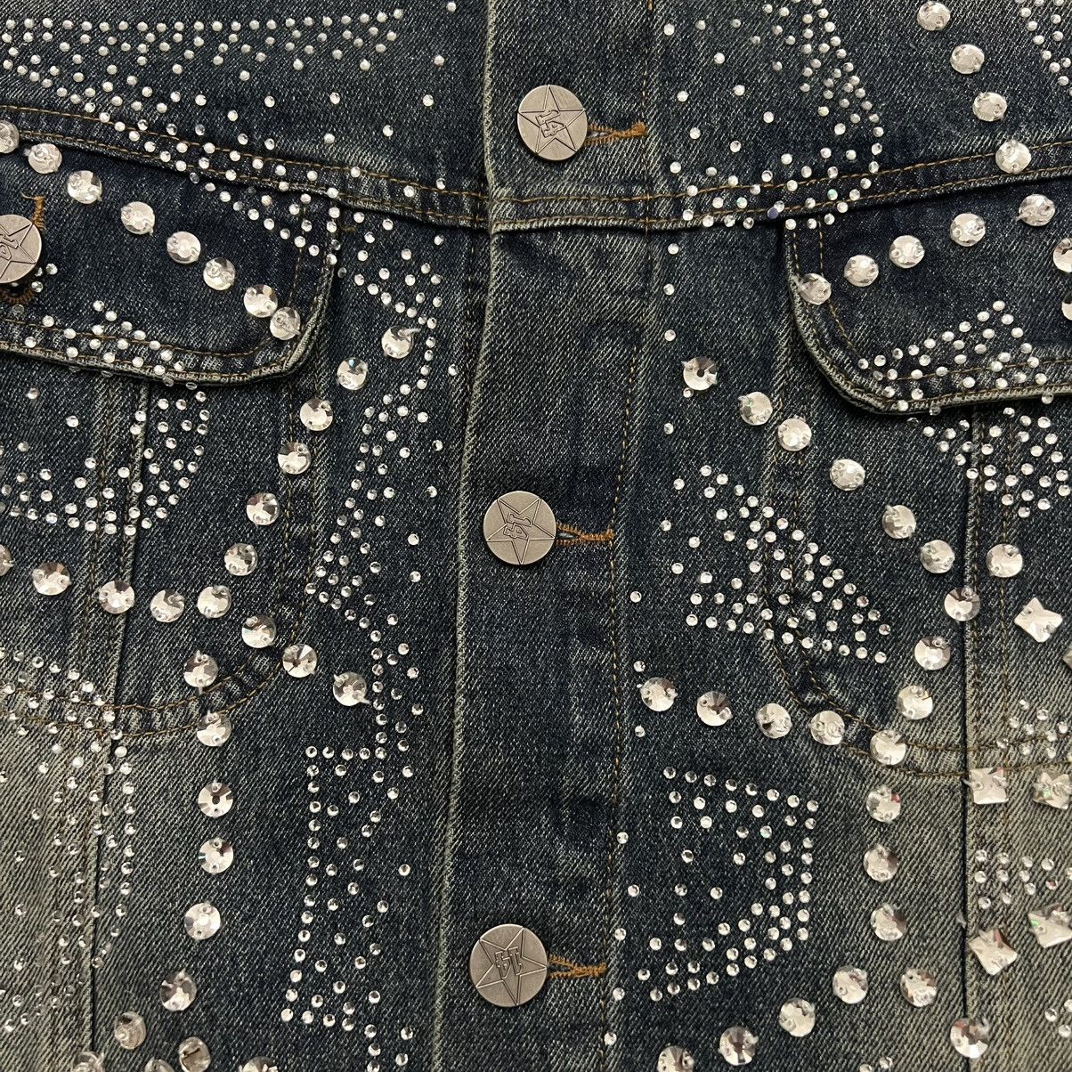 Vale Vale Forever All Over Rhinestone Denim Trucker Jacket Size US L / EU 52-54 / 3 - 7 Thumbnail
