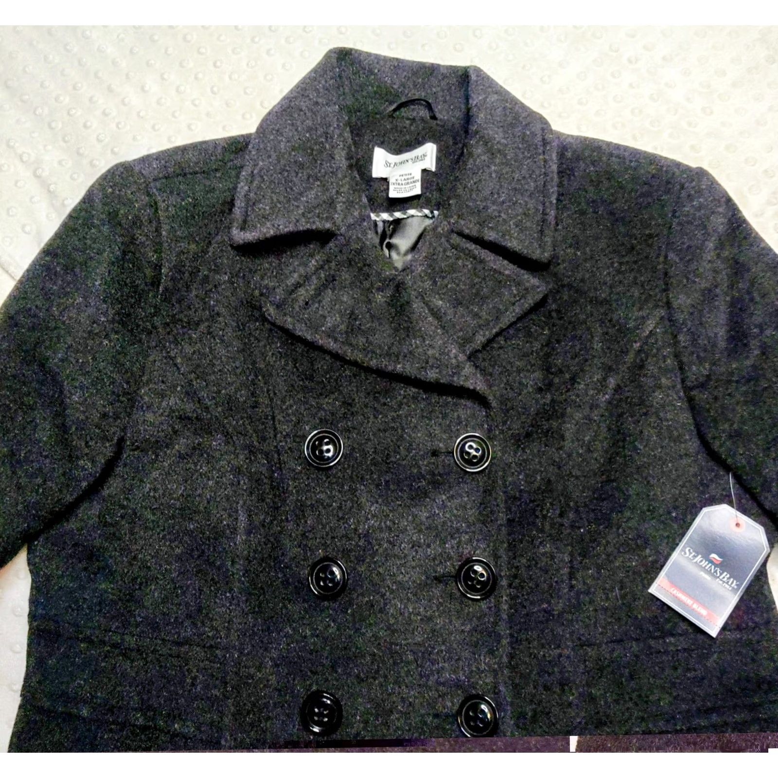 Vintage St. John's Bay Women’s Pea Coat Charcoal Gray Wool Cashmere Petite XL NWT Size XL / US 12-14 / IT 48-50 - 4 Thumbnail