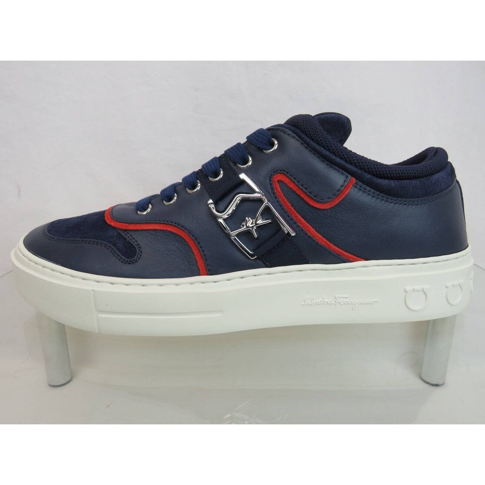NORIS NAVY LEATHER RED SUEDE SF LOGO WHITE SNEAKERS 10 M