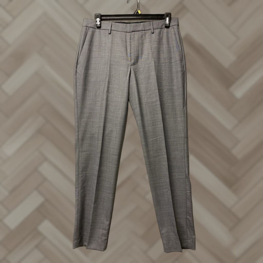 Vintage J Crew Dress Pants Men 32x32 Gray Slim Tapered Flat Front Elastic Waist Zipper Pockets Knit Wool Polyester Regular Belt Ready Mens Size US 32 / EU 48 - 1 Thumbnail