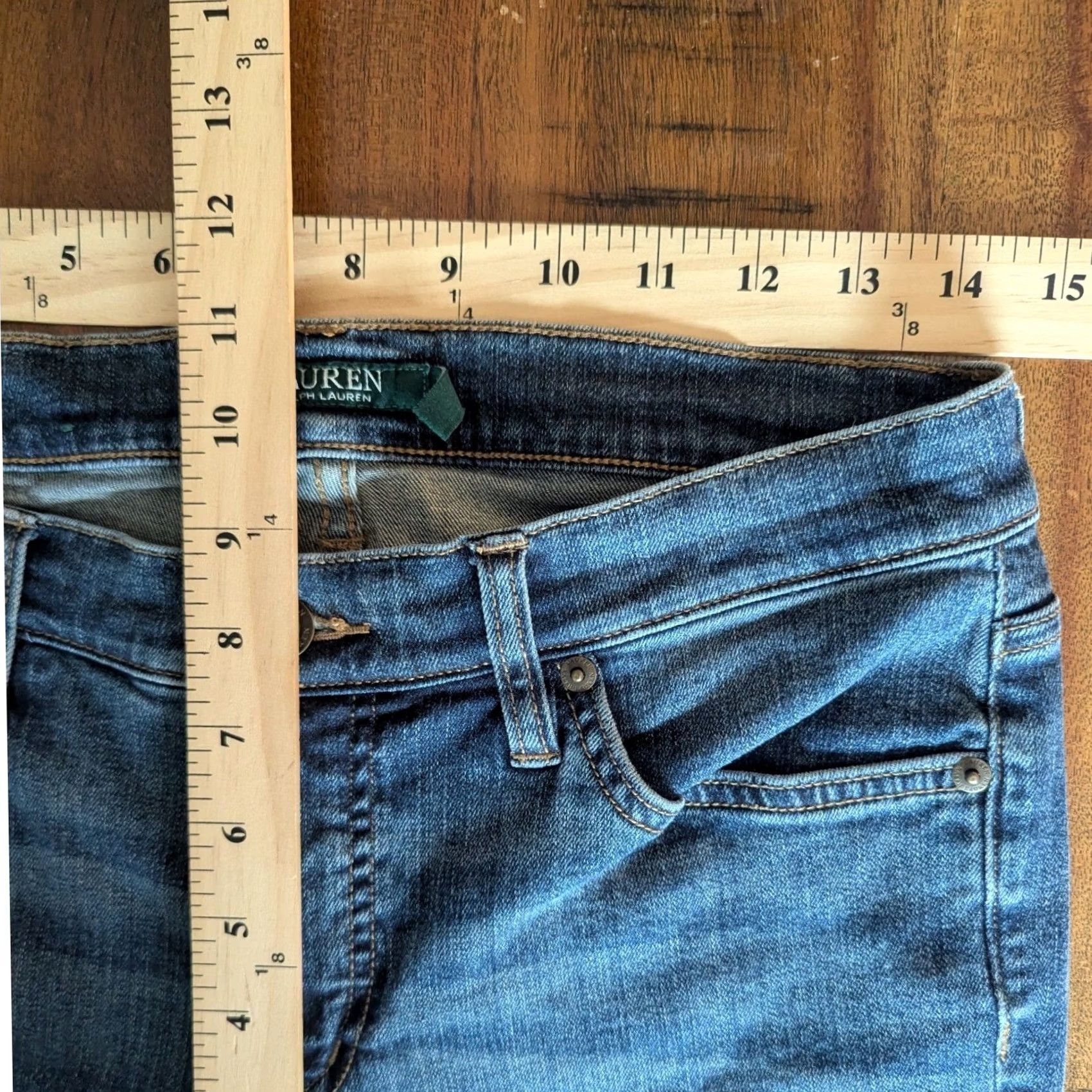Ralph Lauren Lauren Ralph Lauren Jeans Straight Leg Denim Womens 6 Tall Medium Wash Blue 5-Pocket Pockets Zip Button Leather Patch Vintage No N/A Size 28" / US 6 / IT 42 - 6 Thumbnail
