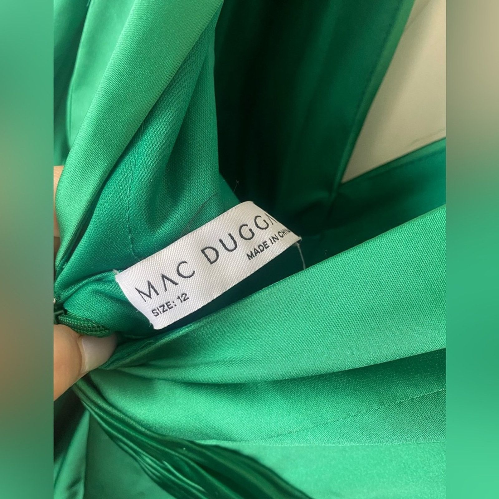 Designer Mac Duggal FAUX WRAP LONG SLEEVE A LINE GOWN Green 12 Size XL / US 12-14 / IT 48-50 - 7 Thumbnail