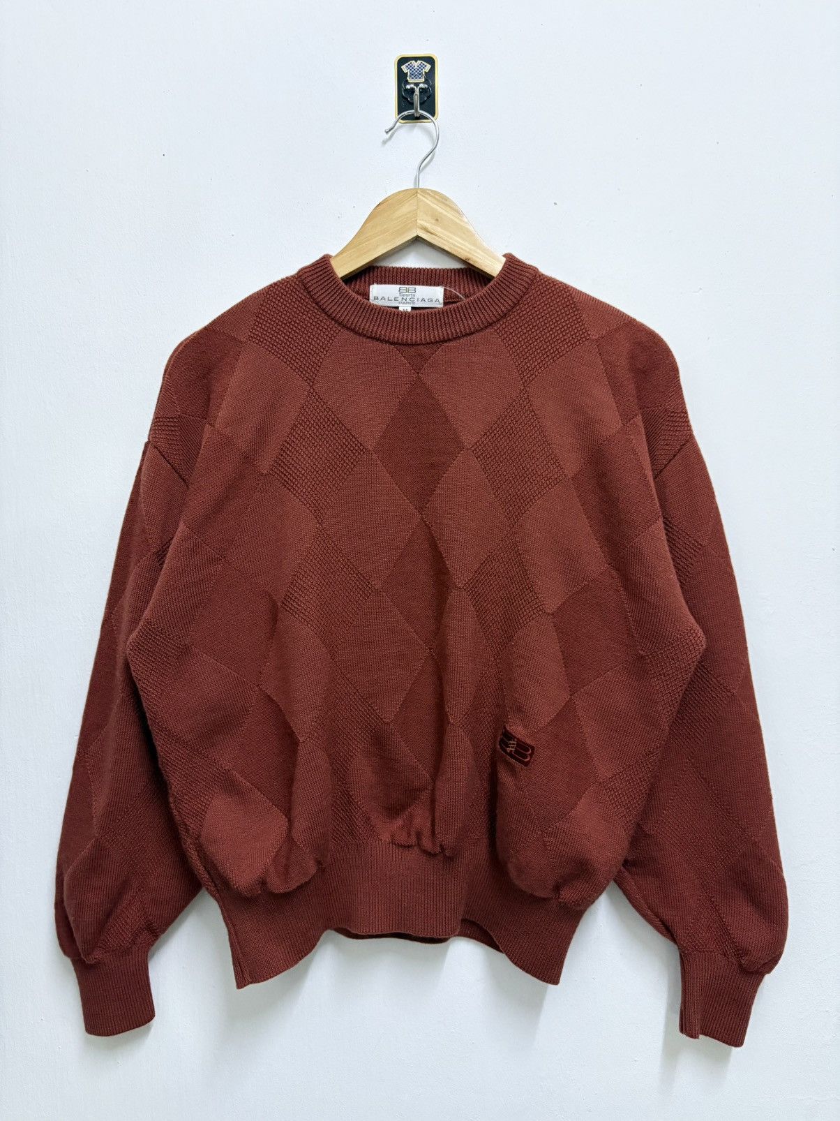 Balenciaga Vintage 90's Balenciaga Sports Maroon " BB " Knitwear Size US M / EU 48-50 / 2 - 1 Thumbnail