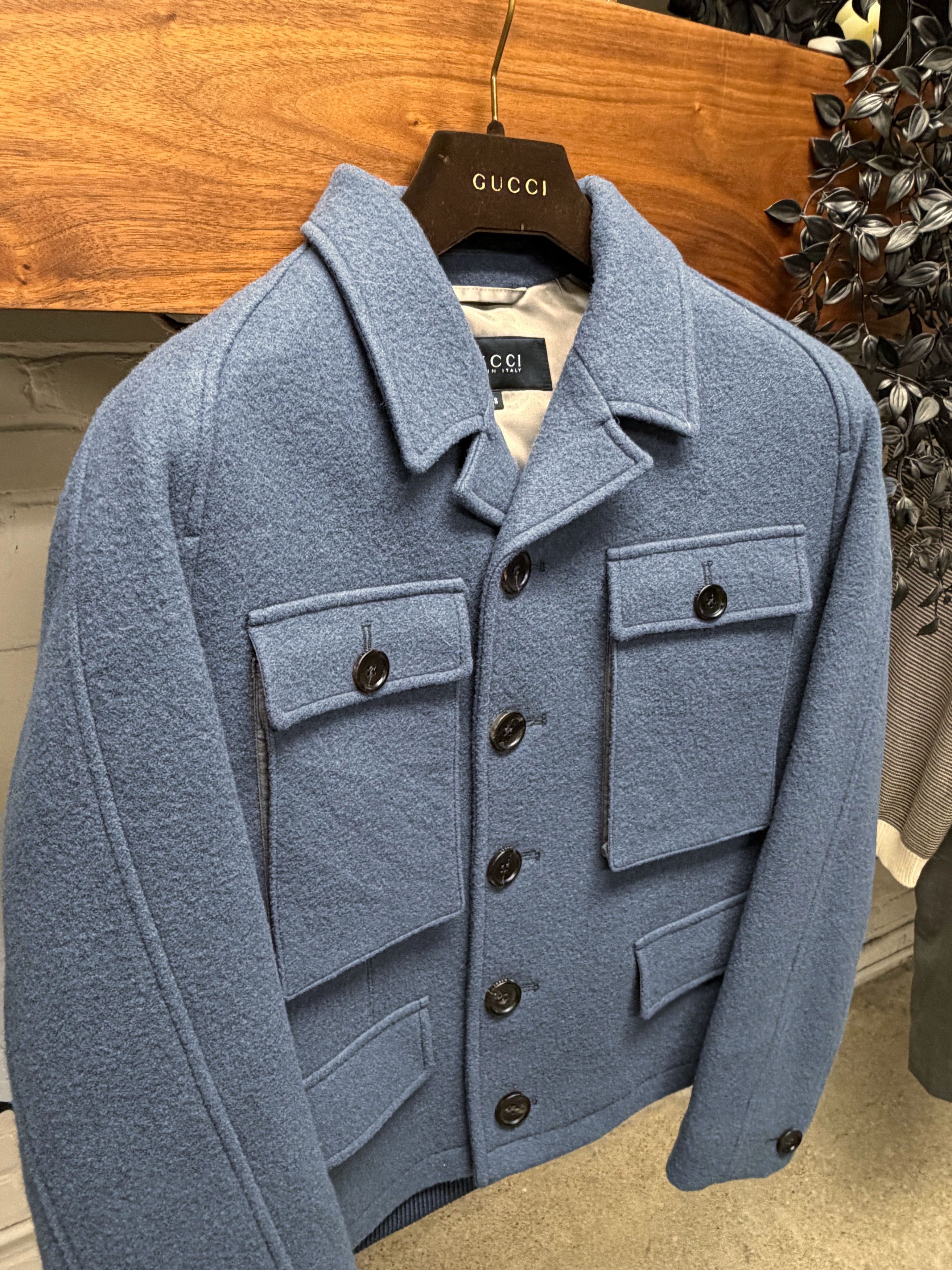 Gucci Gucci by Frida Giannini Light Blue Wool Cropped ‘Workers’ Jacket Size US M / EU 48-50 / 2 - 2 Thumbnail