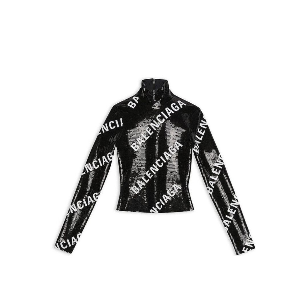 Balenciaga o1bcso1str1124 Allover Logo Embroidered Long Sleeve Top Size M / US 6-8 / IT 42-44 - 1 Thumbnail