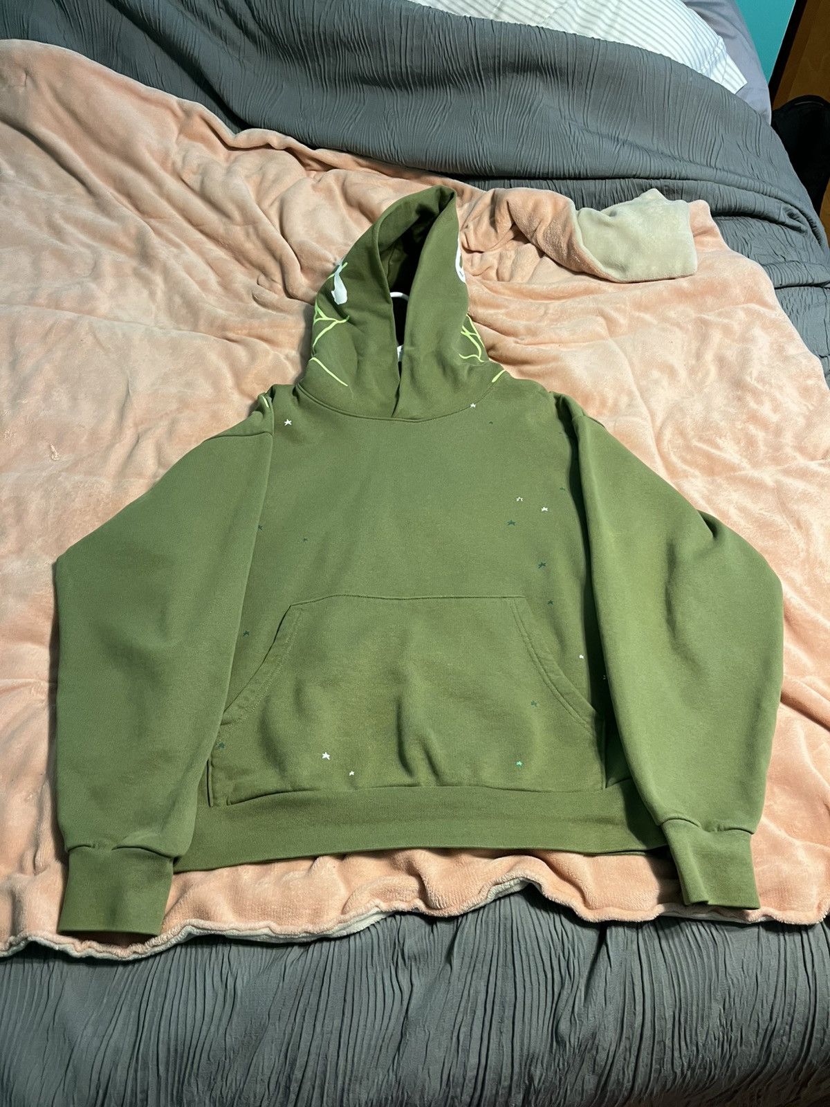 Sp5der Olive Green Heavy Web Hoodie