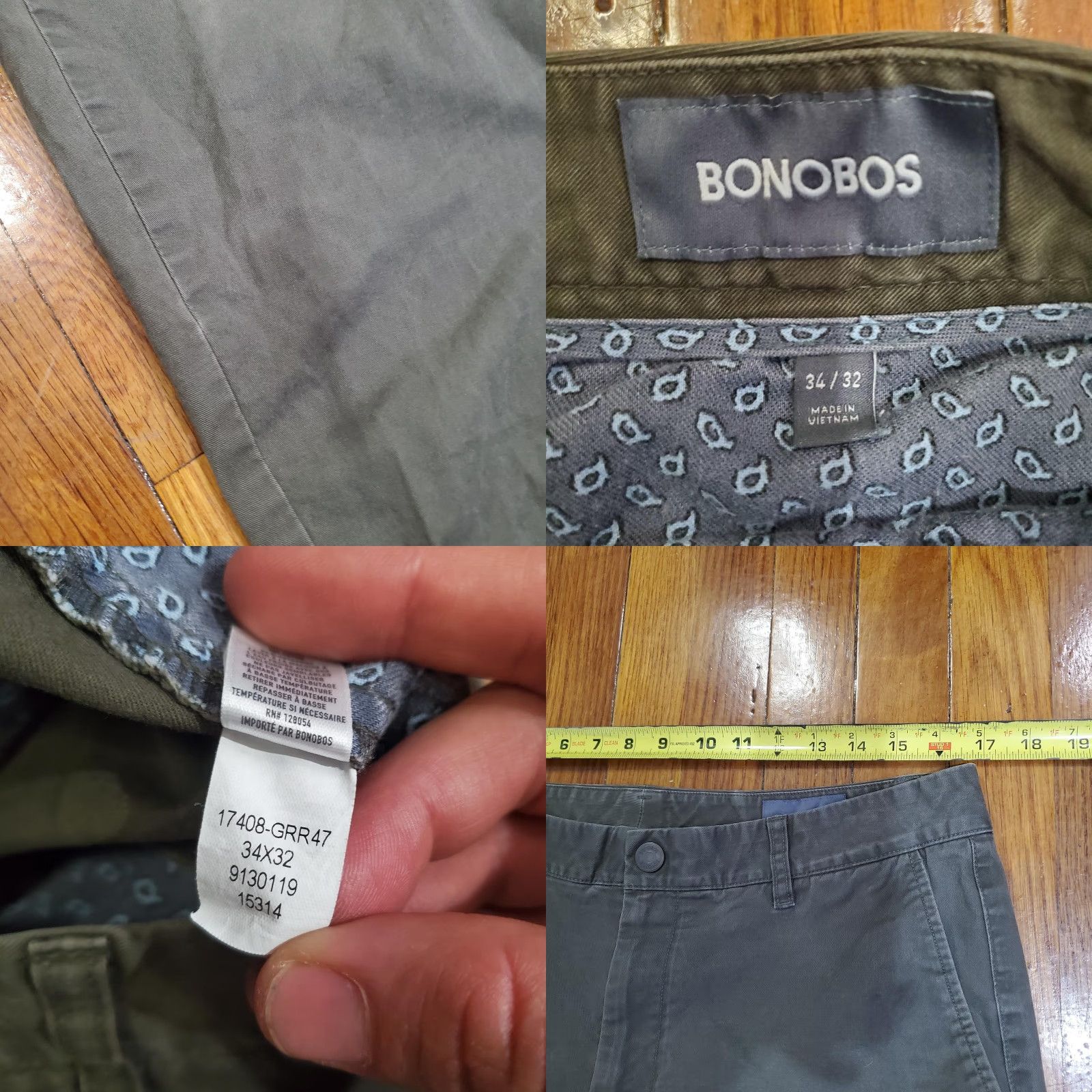 Bonobos Bonobos Pants Mens 34x32 Gray Straight Fit Cotton Chinos Casual Work Trousers Size US 34 / EU 50 - 8 Thumbnail